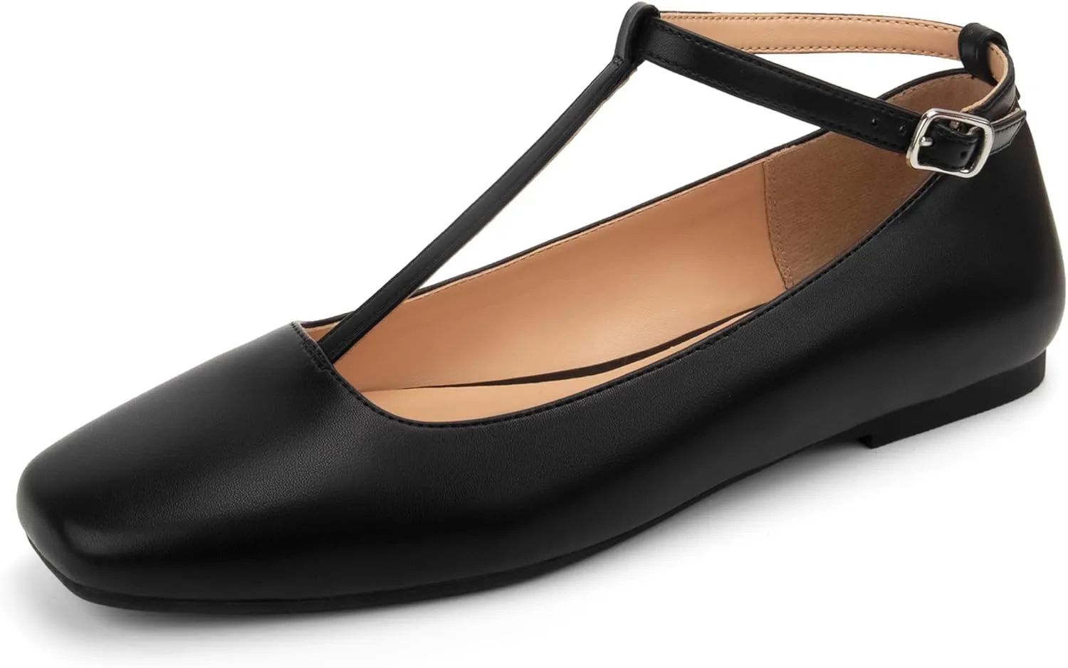 Mary Jane Flats Women Adjustable T Strap Square Toe Ballet Flats Ankle Strap Dress Comfortable Flats for Work,Date Nights Party,Office,Wedding