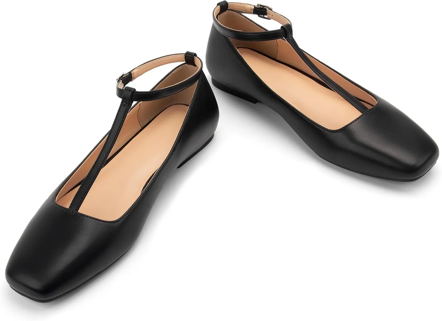 Mary Jane Flats Women Adjustable T Strap Square Toe Ballet Flats Ankle Strap Dress Comfortable Flats for Work,Date Nights Party,Office,Wedding