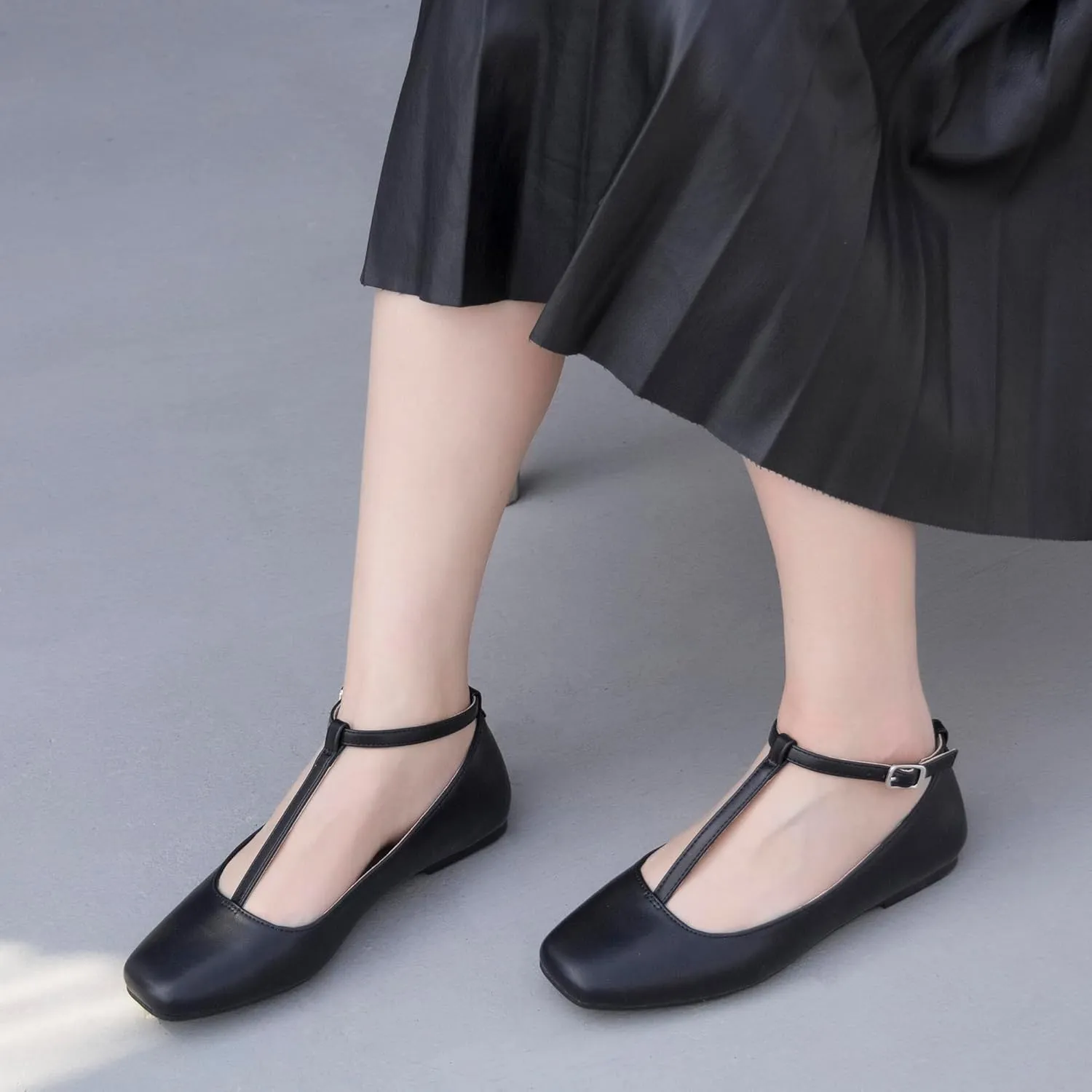 Mary Jane Flats Women Adjustable T Strap Square Toe Ballet Flats Ankle Strap Dress Comfortable Flats for Work,Date Nights Party,Office,Wedding