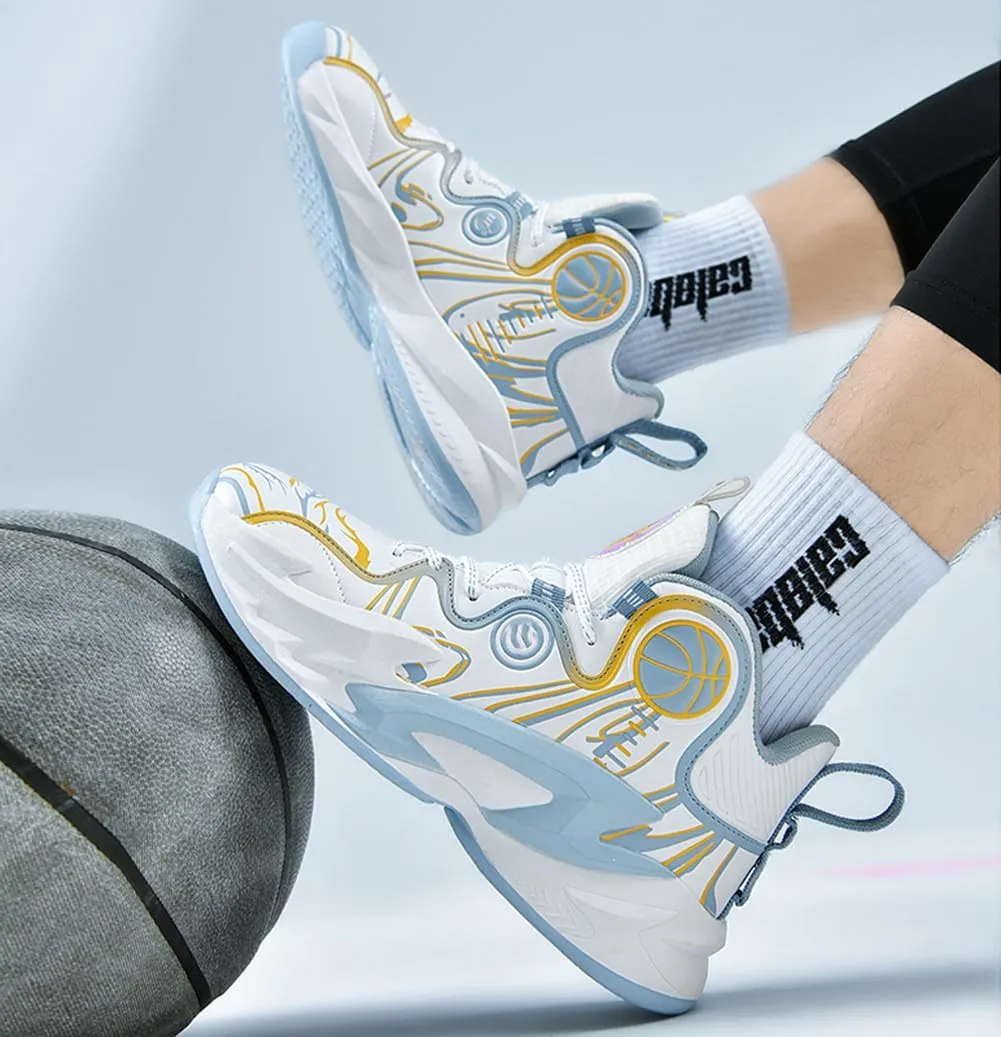 MAUGELY Unisex High Top Basketball Shoes Leather Running Sports Shoes Actual Combat Sneakers