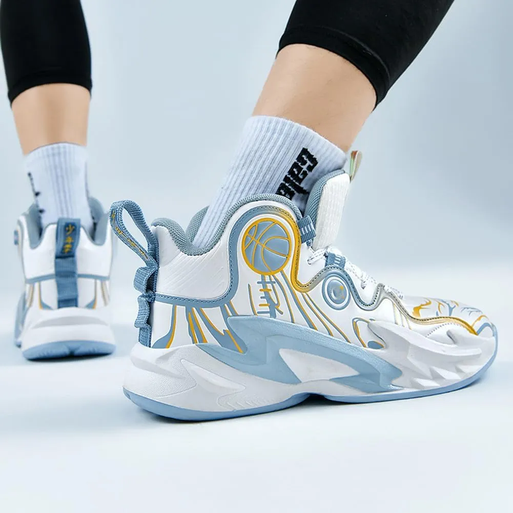MAUGELY Unisex High Top Basketball Shoes Leather Running Sports Shoes Actual Combat Sneakers