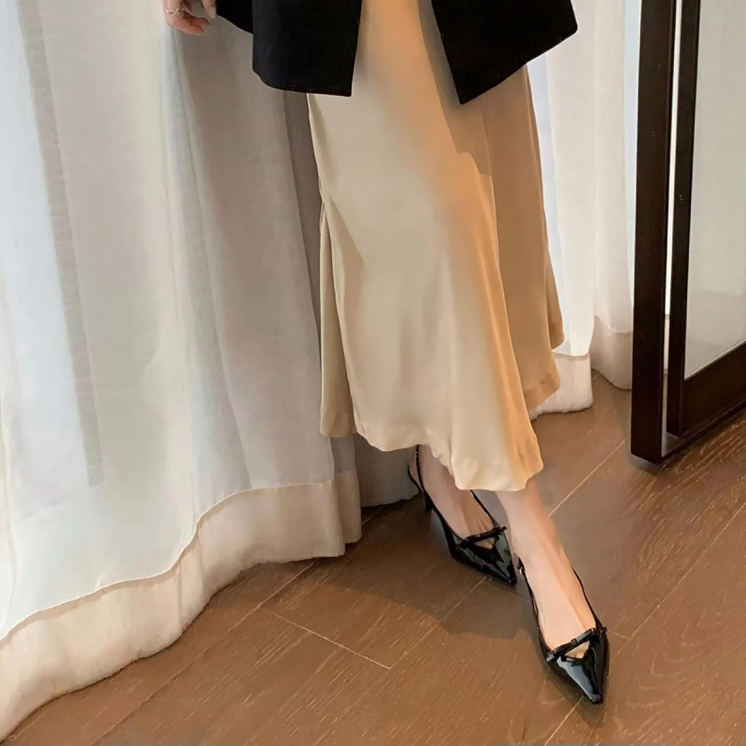 MAVMAX Slingback Heels for Women Bow Pointed Close Toe Stilettos High Kitten Heels Pumps Dress Party Heeled Sandals