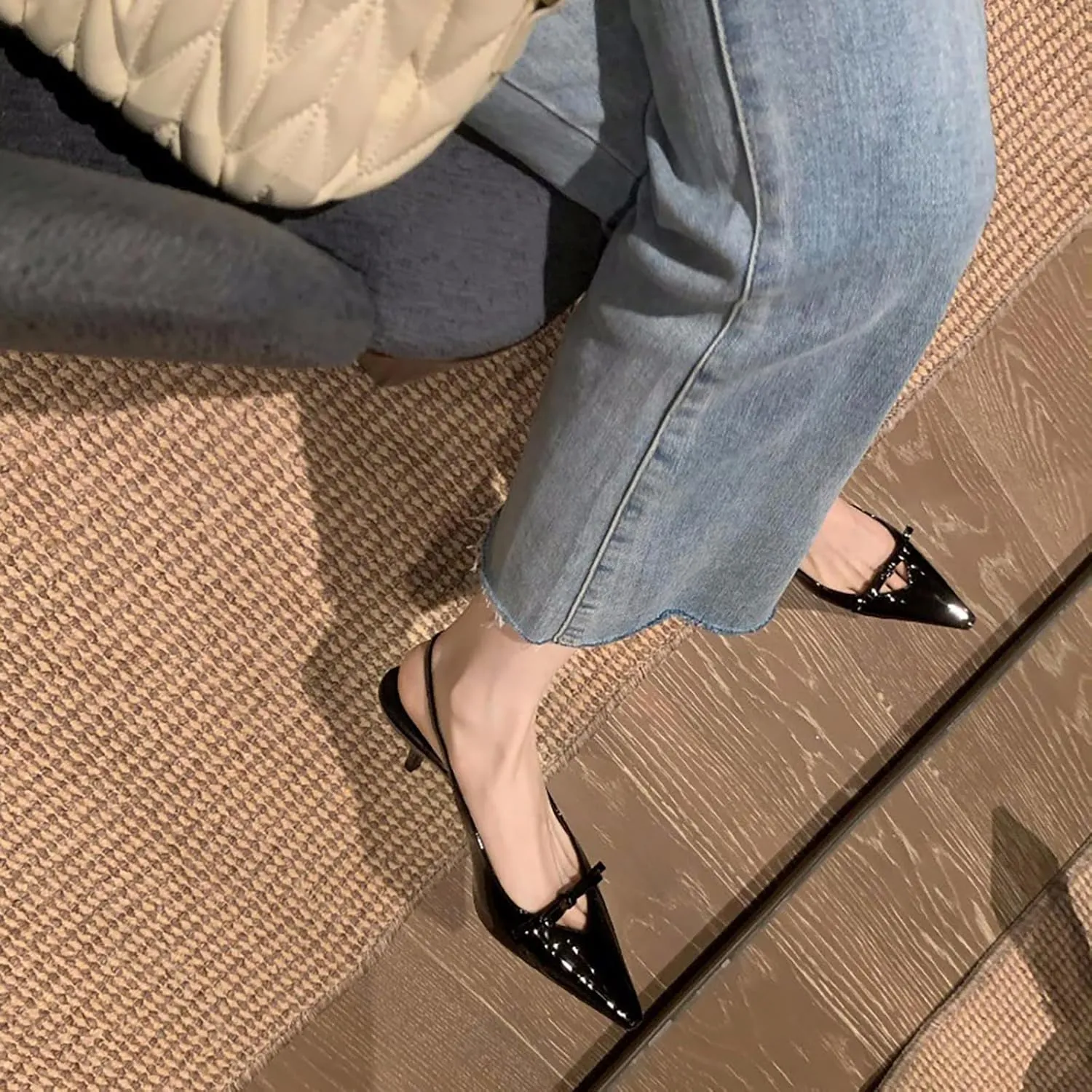 MAVMAX Slingback Heels for Women Bow Pointed Close Toe Stilettos High Kitten Heels Pumps Dress Party Heeled Sandals