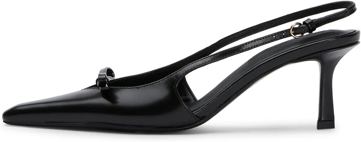 MAVMAX Slingback Heels for Women Bow Pointed Close Toe Stilettos High Kitten Heels Pumps Dress Party Heeled Sandals