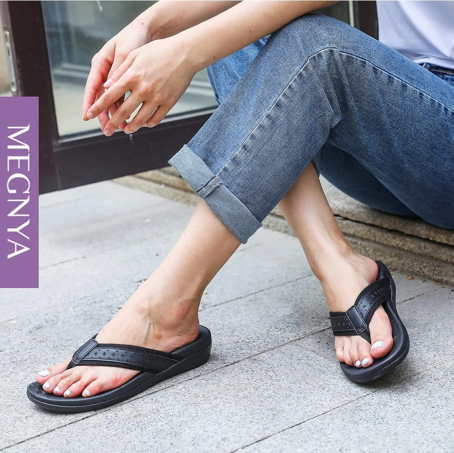 MEGNYA Womens Orthopedic Sandals with Arch Support, Summer Plantar Fasciitis Flip Flops for Flat Feet, Comfortable Cushioned Foam Slippers for Outdoor Beach