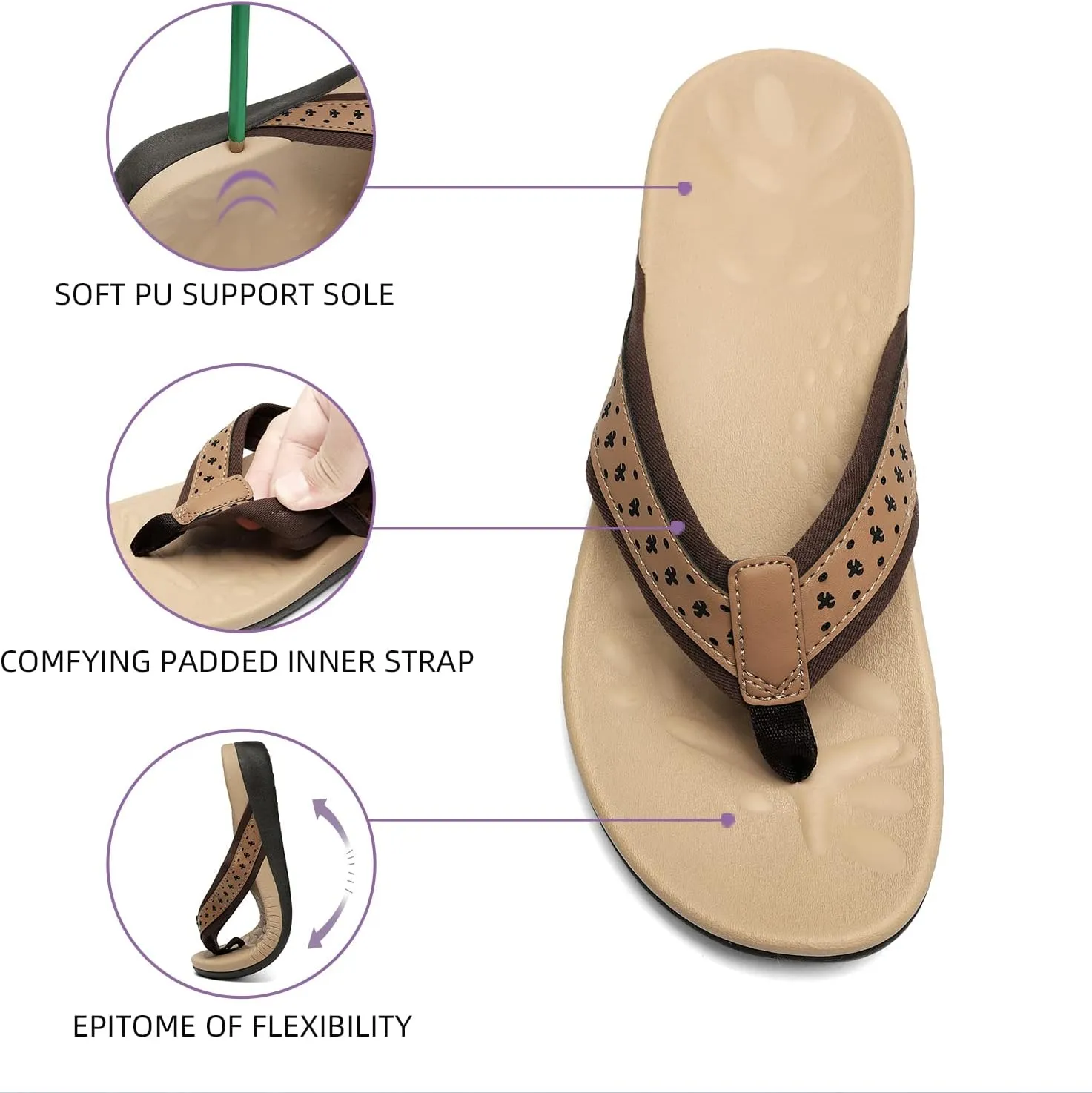 MEGNYA Womens Orthopedic Sandals with Arch Support, Summer Plantar Fasciitis Flip Flops for Flat Feet, Comfortable Cushioned Foam Slippers for Outdoor Beach