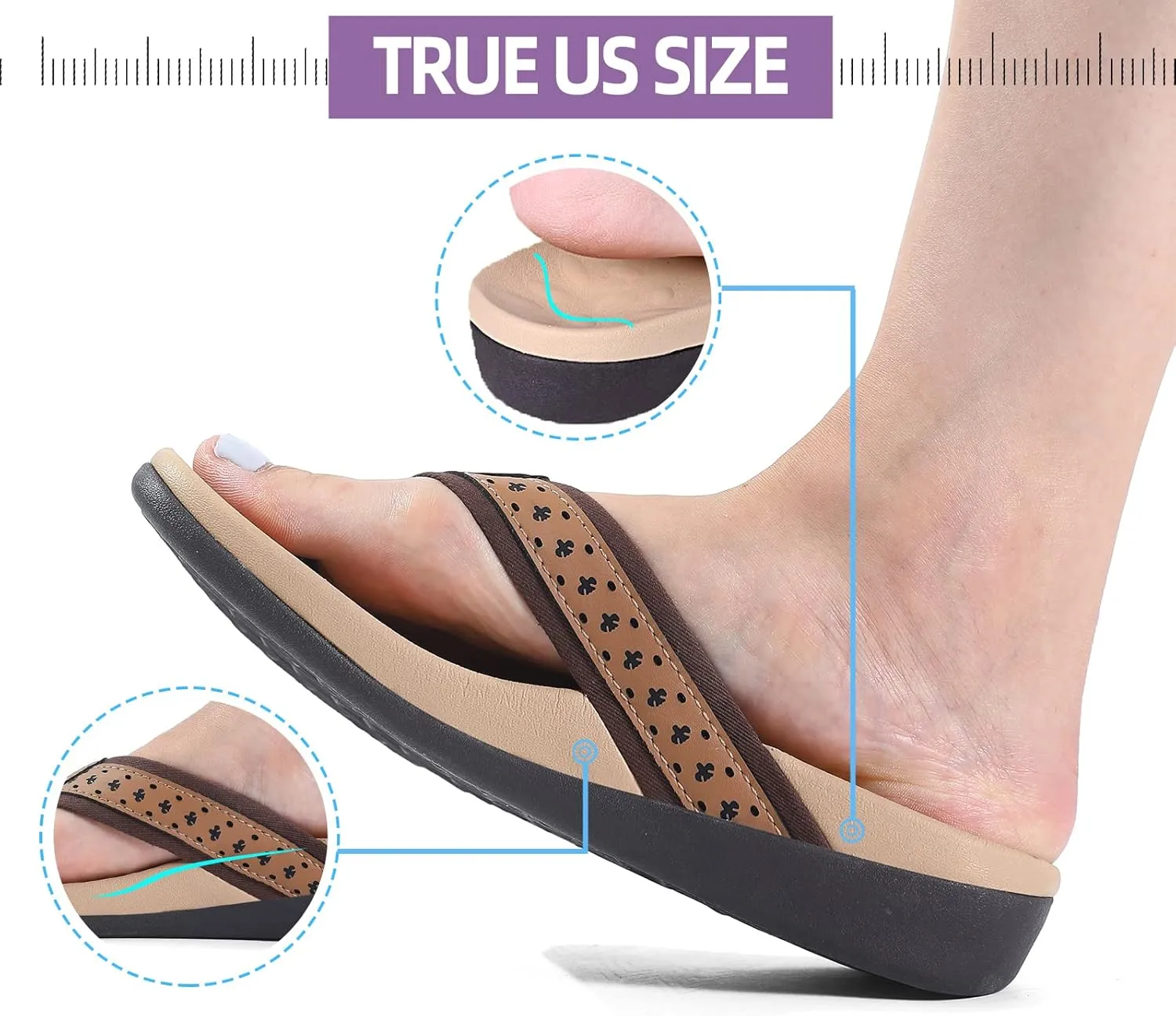 MEGNYA Womens Orthopedic Sandals with Arch Support, Summer Plantar Fasciitis Flip Flops for Flat Feet, Comfortable Cushioned Foam Slippers for Outdoor Beach