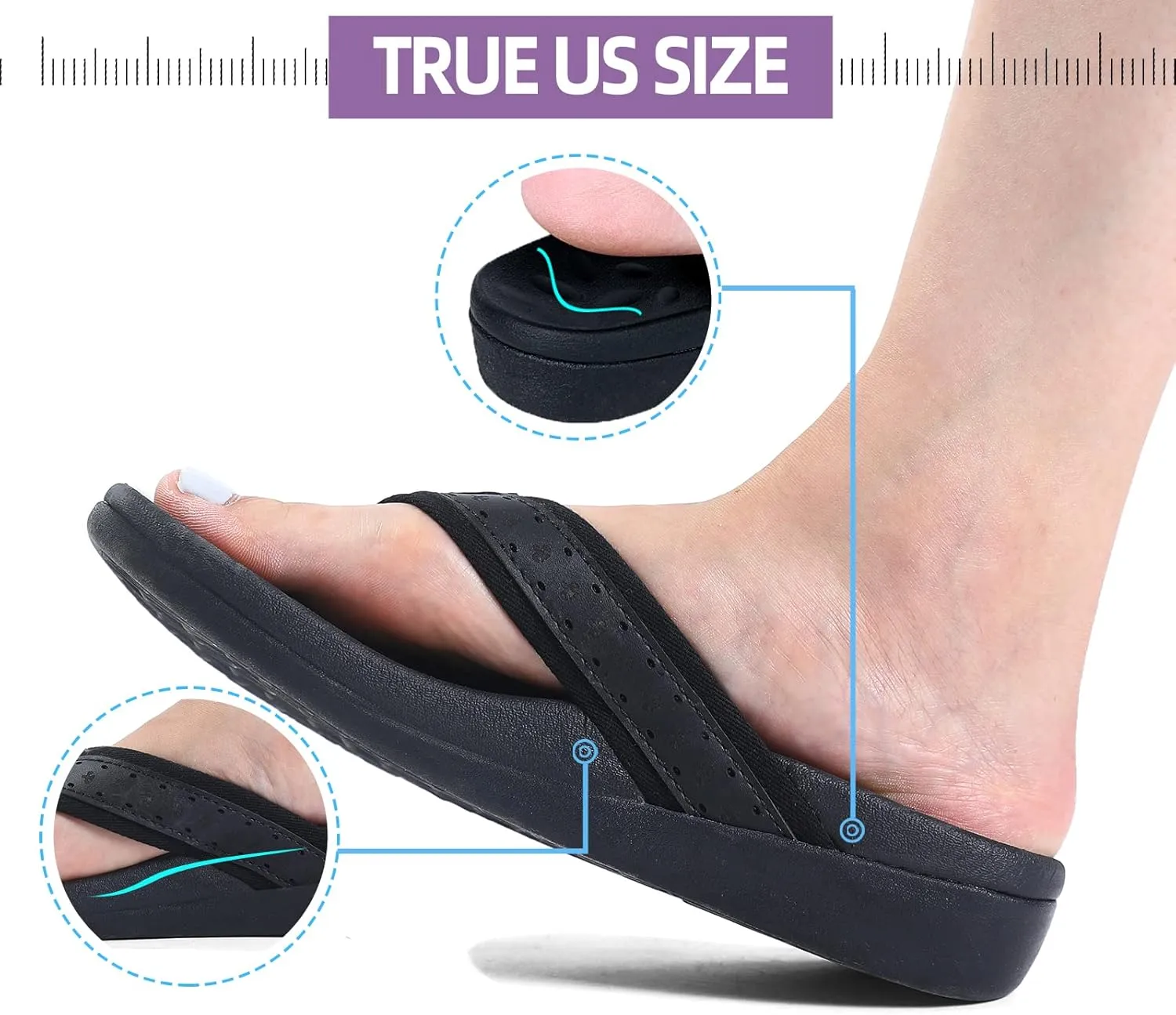 MEGNYA Womens Orthopedic Sandals with Arch Support, Summer Plantar Fasciitis Flip Flops for Flat Feet, Comfortable Cushioned Foam Slippers for Outdoor Beach