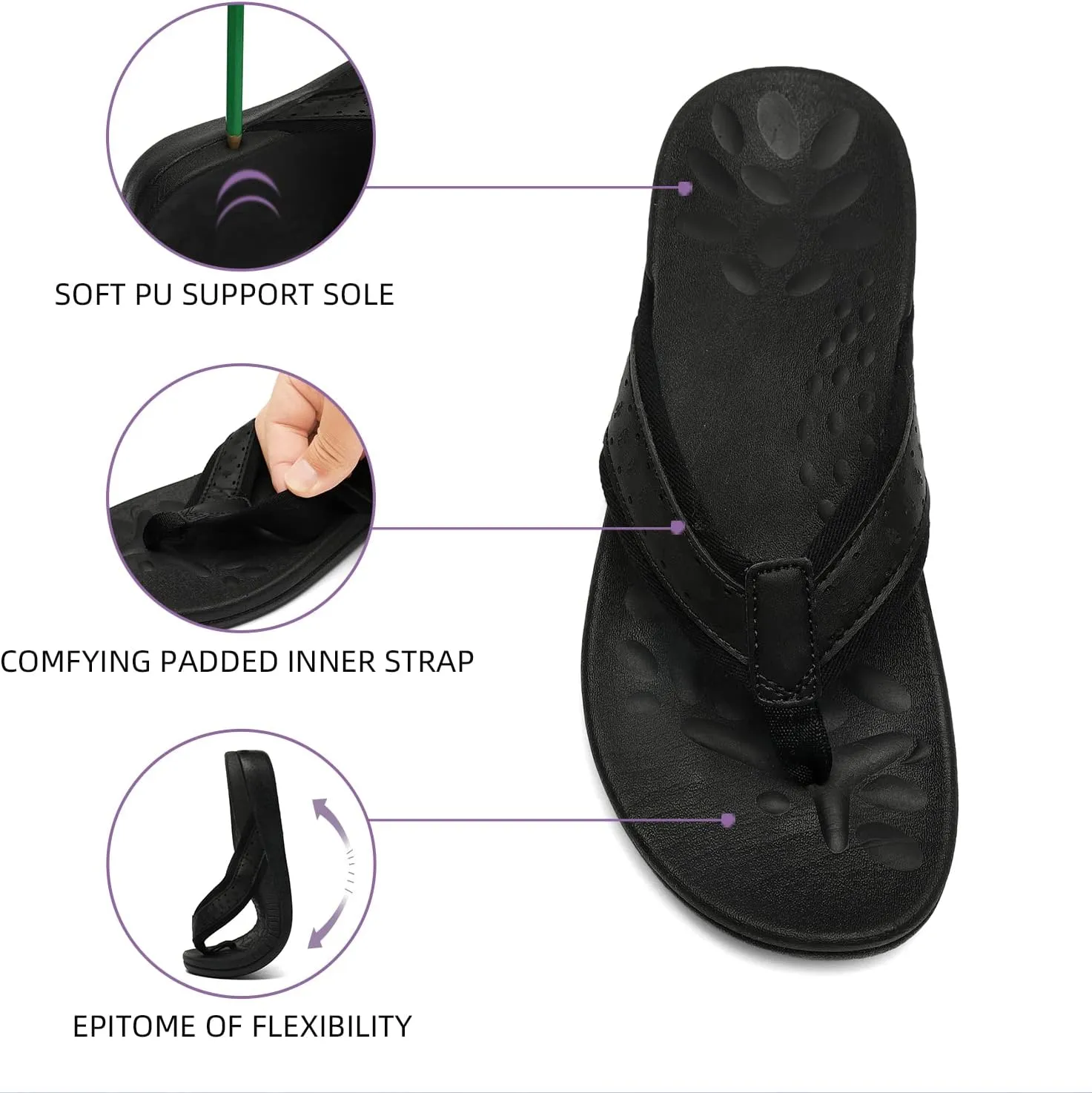 MEGNYA Womens Orthopedic Sandals with Arch Support, Summer Plantar Fasciitis Flip Flops for Flat Feet, Comfortable Cushioned Foam Slippers for Outdoor Beach