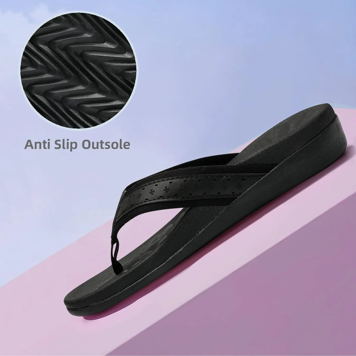 MEGNYA Womens Orthopedic Sandals with Arch Support, Summer Plantar Fasciitis Flip Flops for Flat Feet, Comfortable Cushioned Foam Slippers for Outdoor Beach