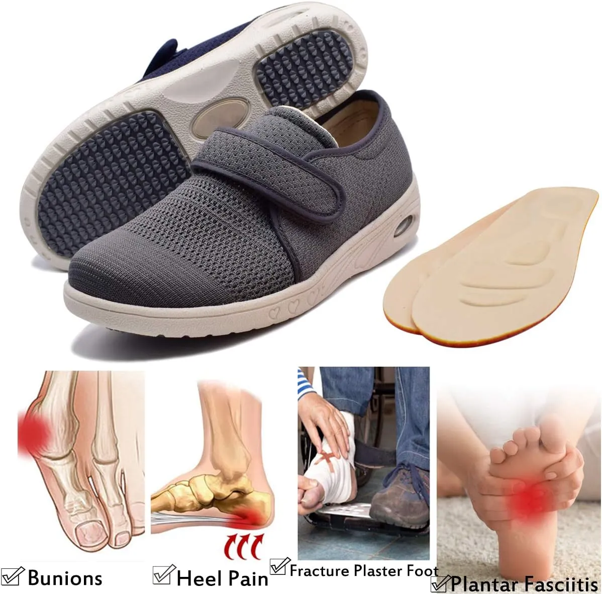 Mei MACLEOD Women's Extra Wide Shoes with Adjustable Strap Wide Width Sneakers Arthritis Edema Walking Shoes for Elderly Diabetic