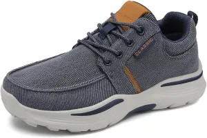 Men Canvas Wide Width Walking Sneakers,Casual Non Slip Lightweight Arch Support Fashion Sneakers Boat Shoes Orthopedic Shoes