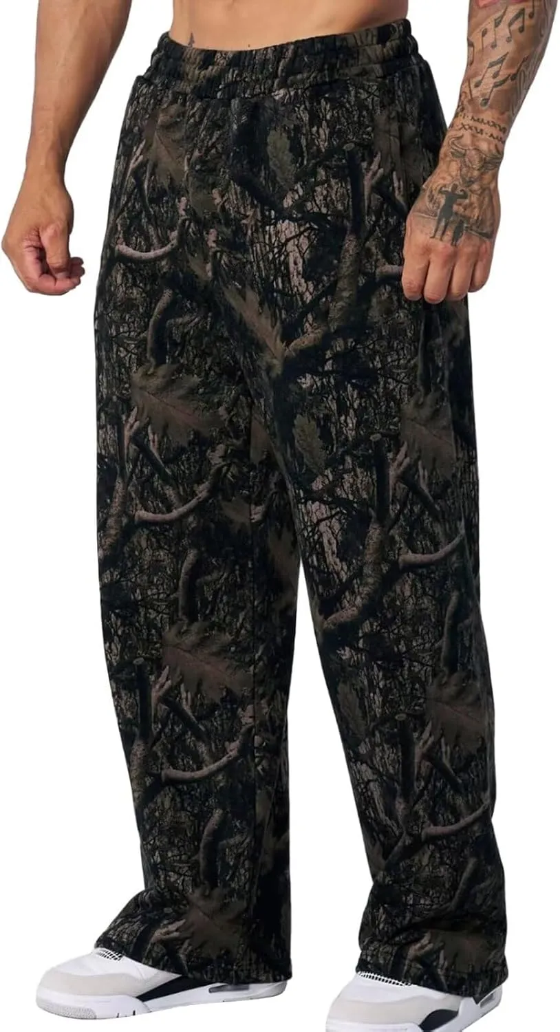 Men's Camo Sweatpants Loose Fit Joggers with Elastic Waist Pockets Quick-Dry Hunting Hiking Workout Athletic Pants