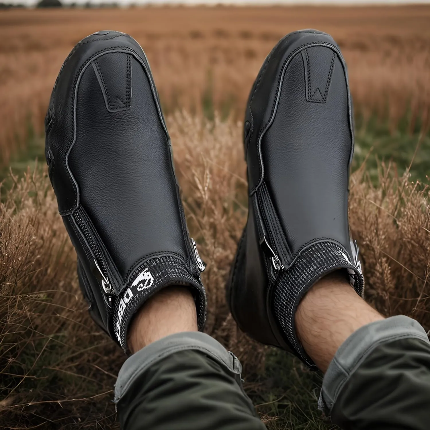 Men's Casual Slip-On Bootie High Top Genuine Leather Zipper Boots Fashion Walking Shoes with Elastic Sock Cuffs