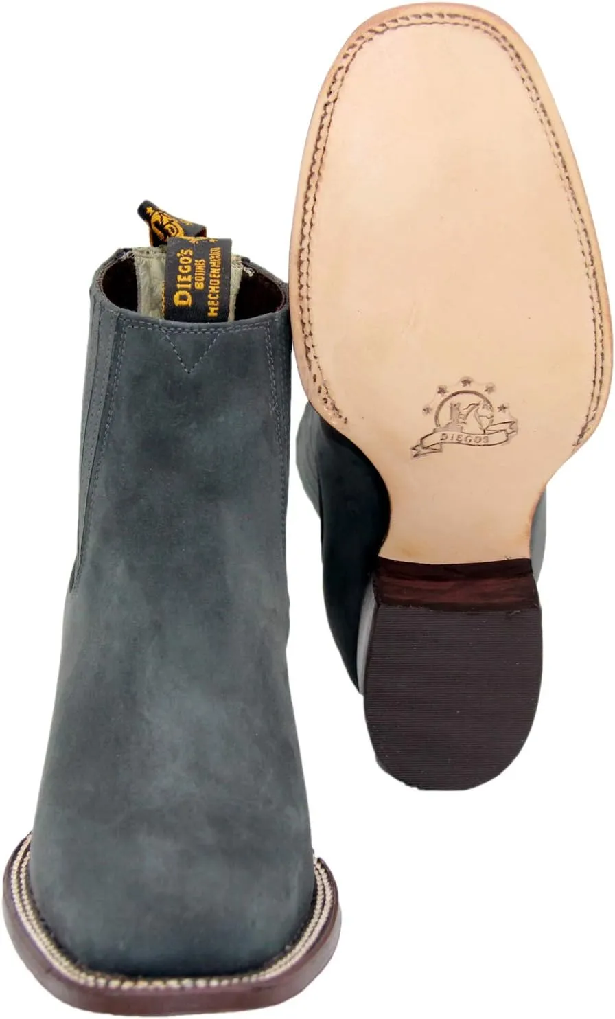 Men's Cowboy Genuine Cowhide Leather Short Ankle Western Rodeo Biker Boots