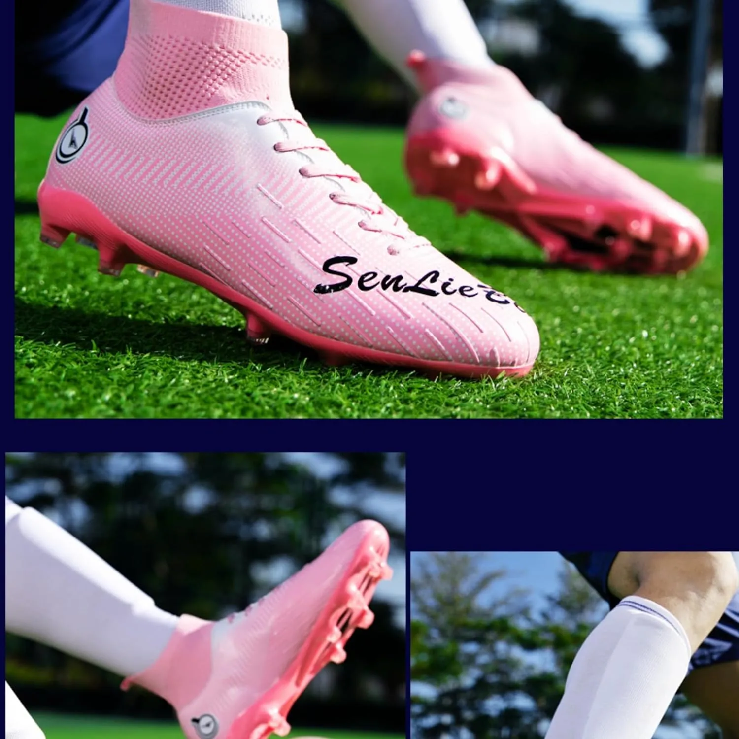 Men's Fashion High-Top Cleats Soccer Shoes Football Boots Outdoor Professional Training Athletic Turf Lacrosse Sports Sneakers