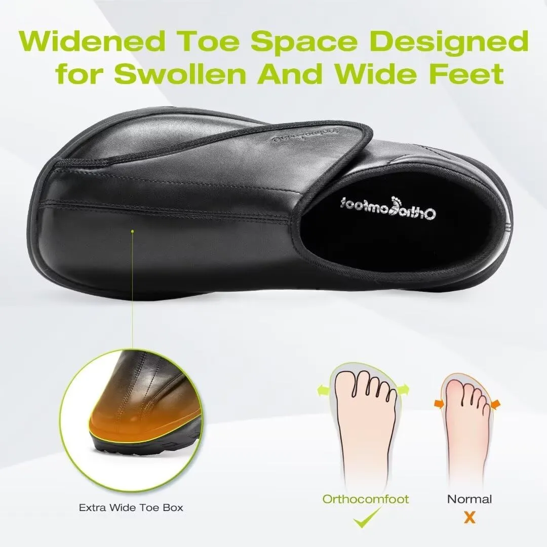 Men's Orthopedic Diabetic Extra Wide Leather Dress Shoes: Comfortable Arch Support Hammer Toes Walking Shoes for Plantar Fasciitis, Casual Orthotic Slip On Laofers for Foot and Heel Pain
