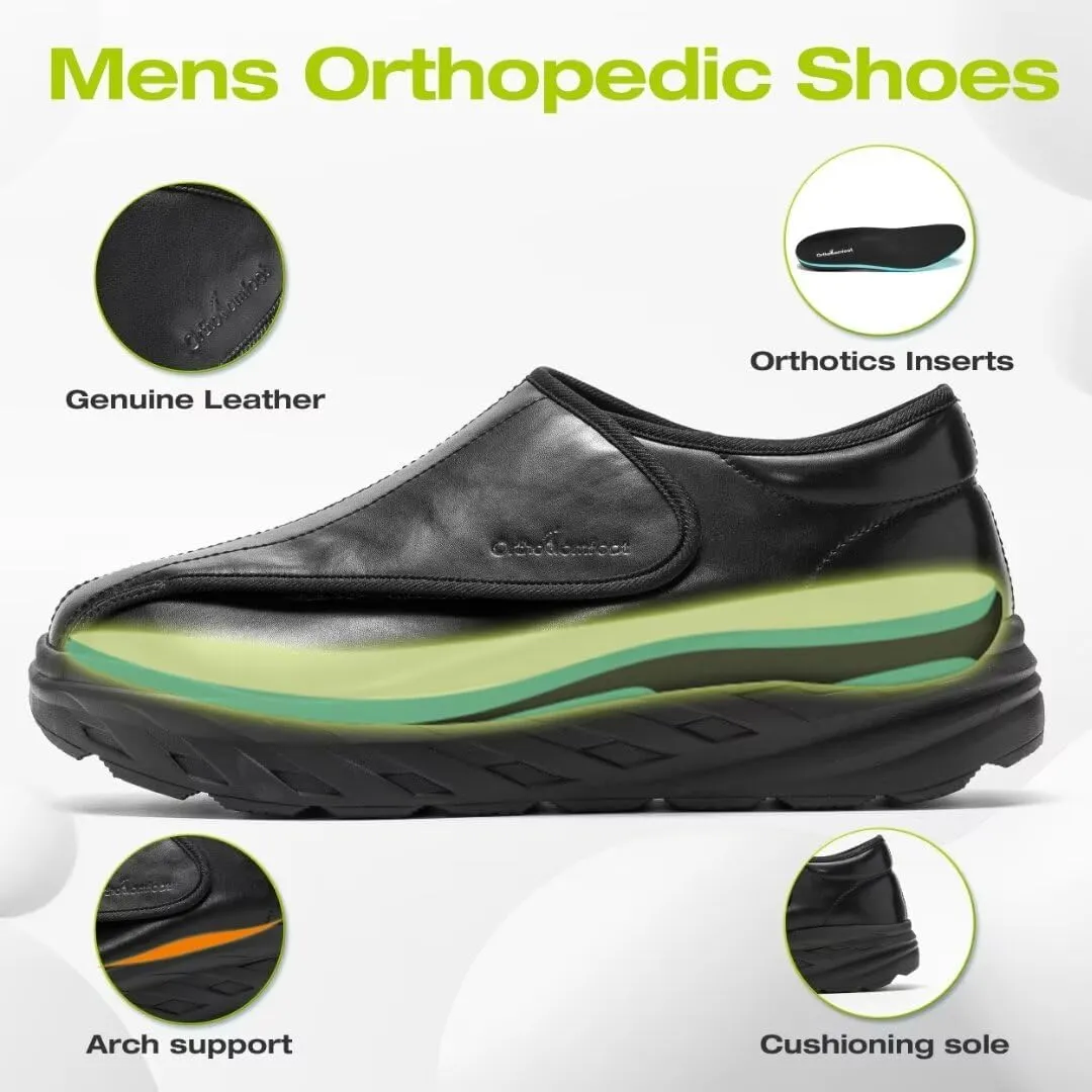 Men's Orthopedic Diabetic Extra Wide Leather Dress Shoes: Comfortable Arch Support Hammer Toes Walking Shoes for Plantar Fasciitis, Casual Orthotic Slip On Laofers for Foot and Heel Pain