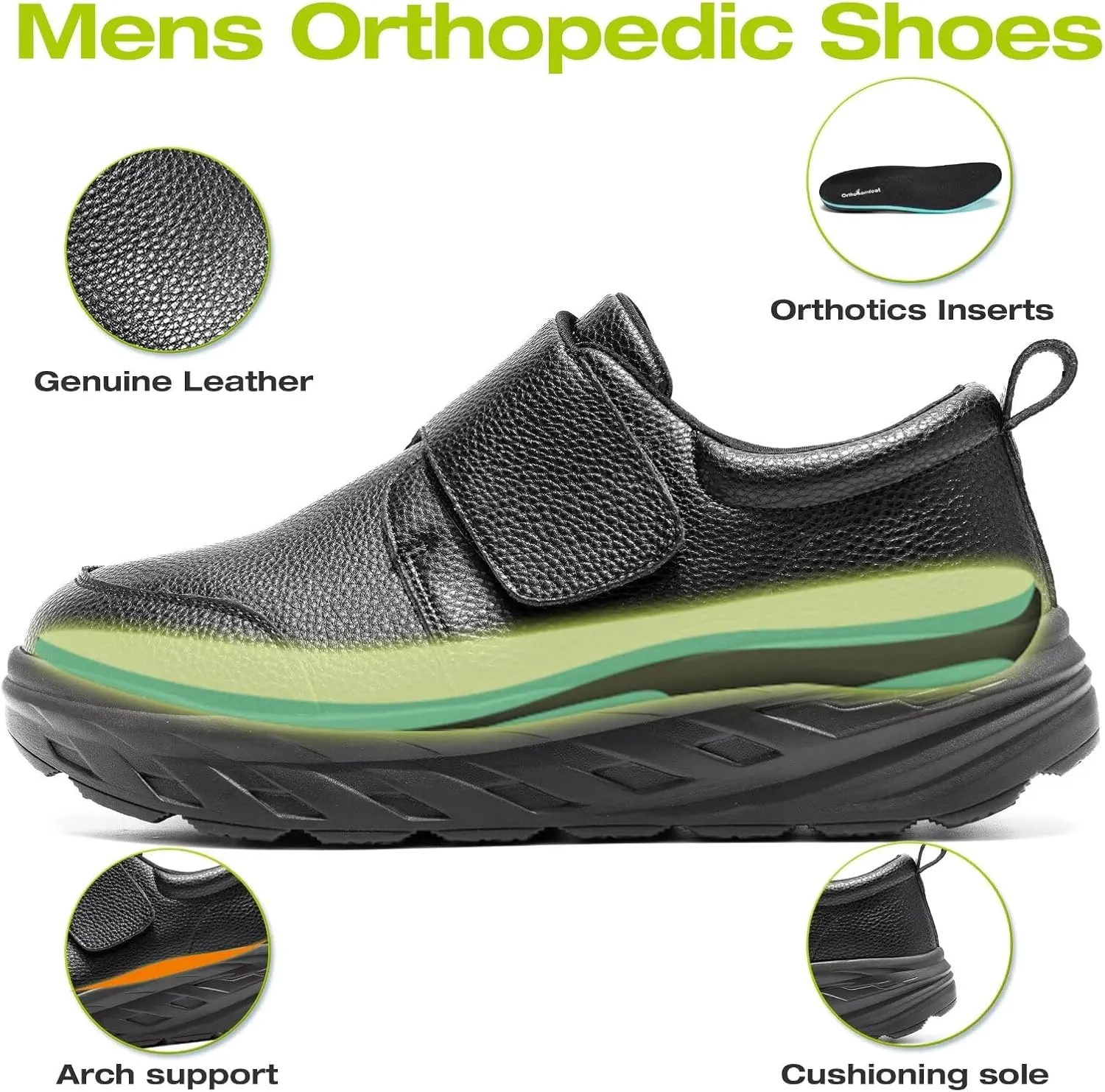 Men's Orthopedic Diabetic Extra Wide Leather Dress Shoes: Comfortable Arch Support Hammer Toes Walking Shoes for Plantar Fasciitis, Casual Orthotic Slip On Laofers for Foot and Heel Pain