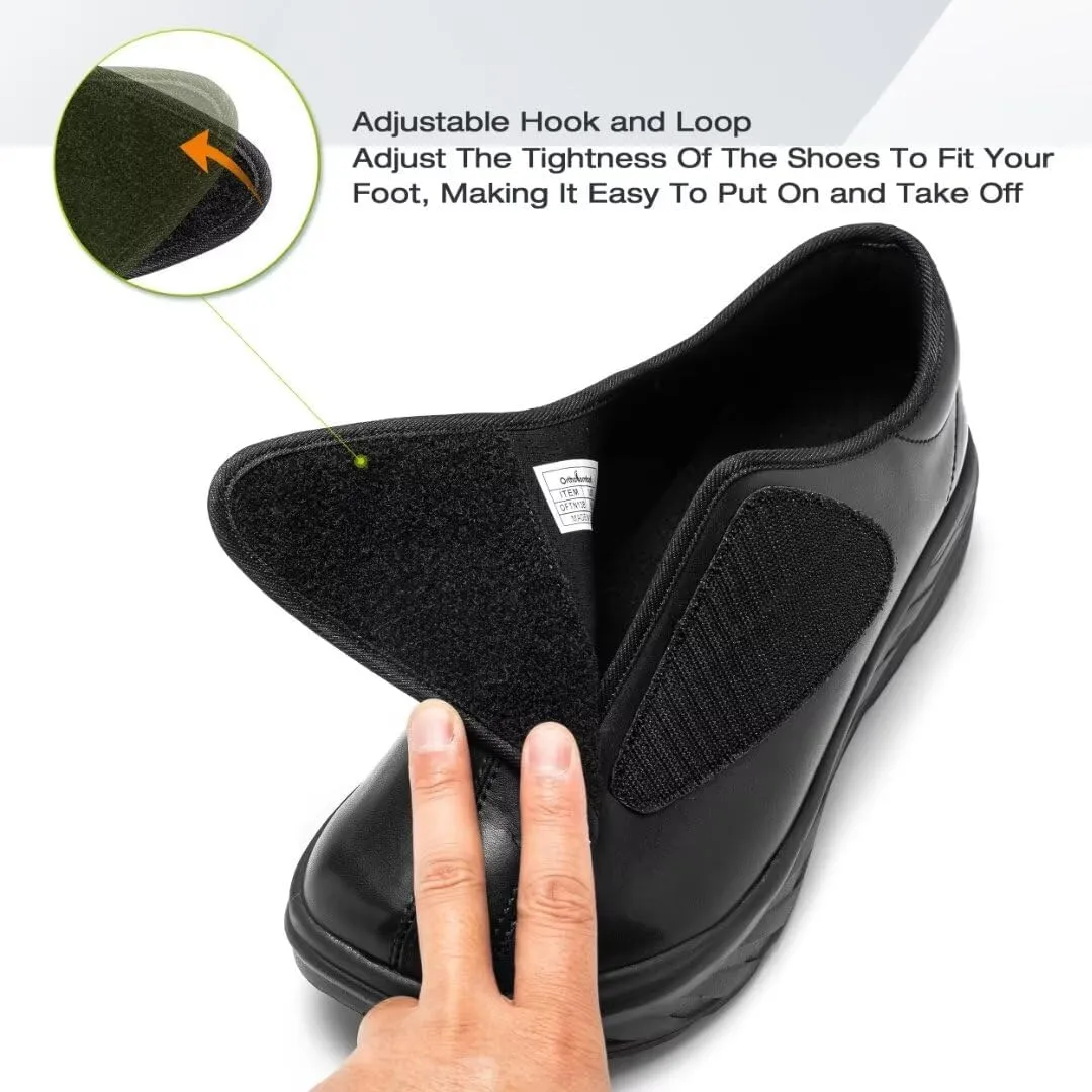 Men's Orthopedic Diabetic Extra Wide Leather Dress Shoes: Comfortable Arch Support Hammer Toes Walking Shoes for Plantar Fasciitis, Casual Orthotic Slip On Laofers for Foot and Heel Pain