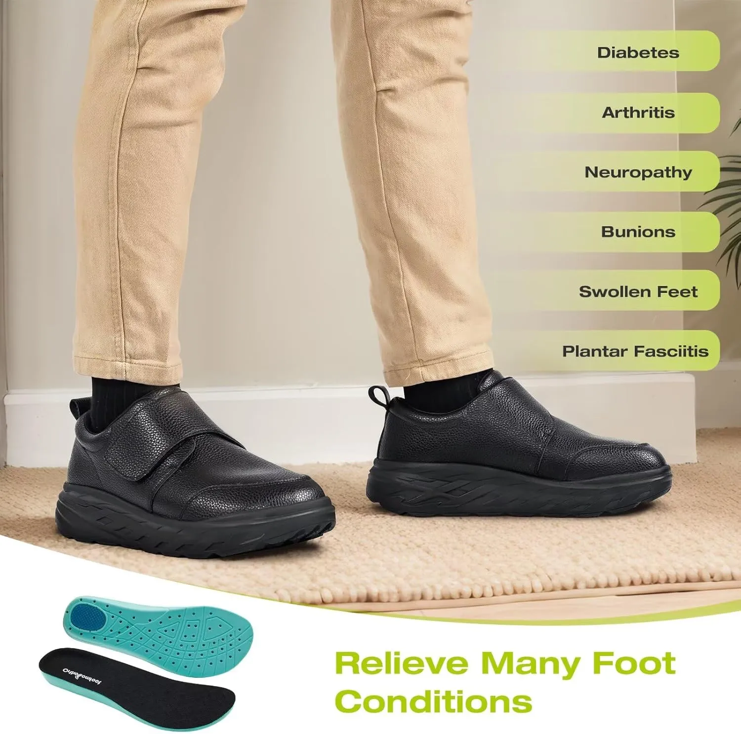 Men's Orthopedic Diabetic Extra Wide Leather Dress Shoes: Comfortable Arch Support Hammer Toes Walking Shoes for Plantar Fasciitis, Casual Orthotic Slip On Laofers for Foot and Heel Pain