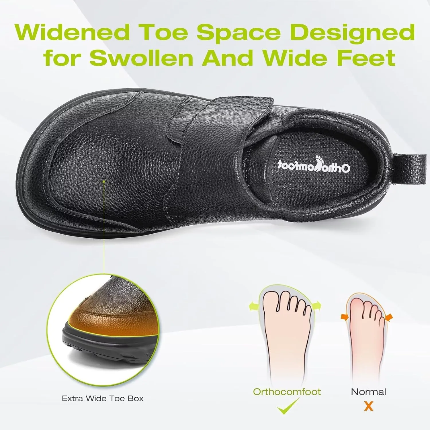 Men's Orthopedic Diabetic Extra Wide Leather Dress Shoes: Comfortable Arch Support Hammer Toes Walking Shoes for Plantar Fasciitis, Casual Orthotic Slip On Laofers for Foot and Heel Pain