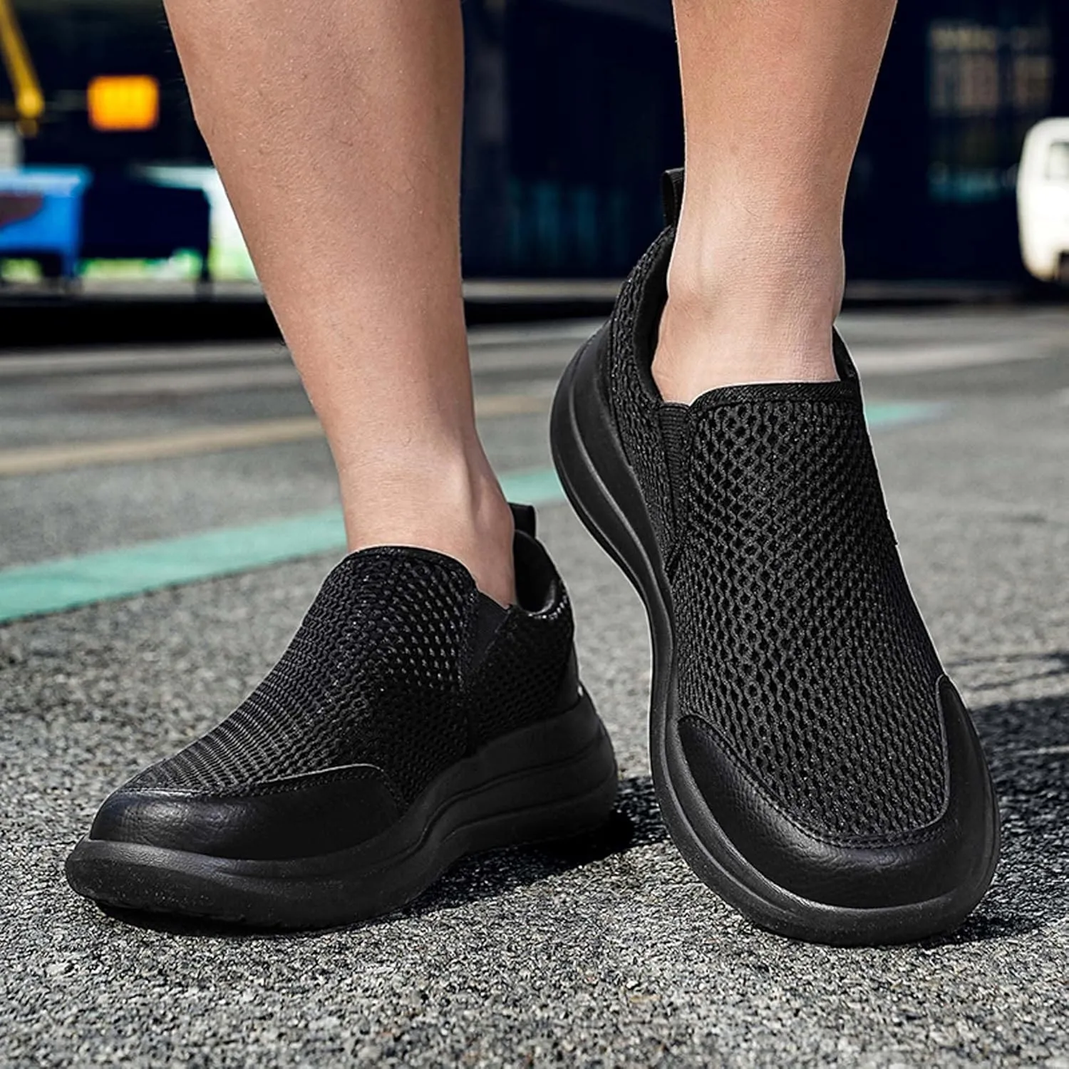 Men's Running Shoes Casual Walking Slip Tennis Sneakers Mesh Breathable Fitness Jogging Shoes Outdoor Summer Hollow Out Soft Bottom Casual Shoes