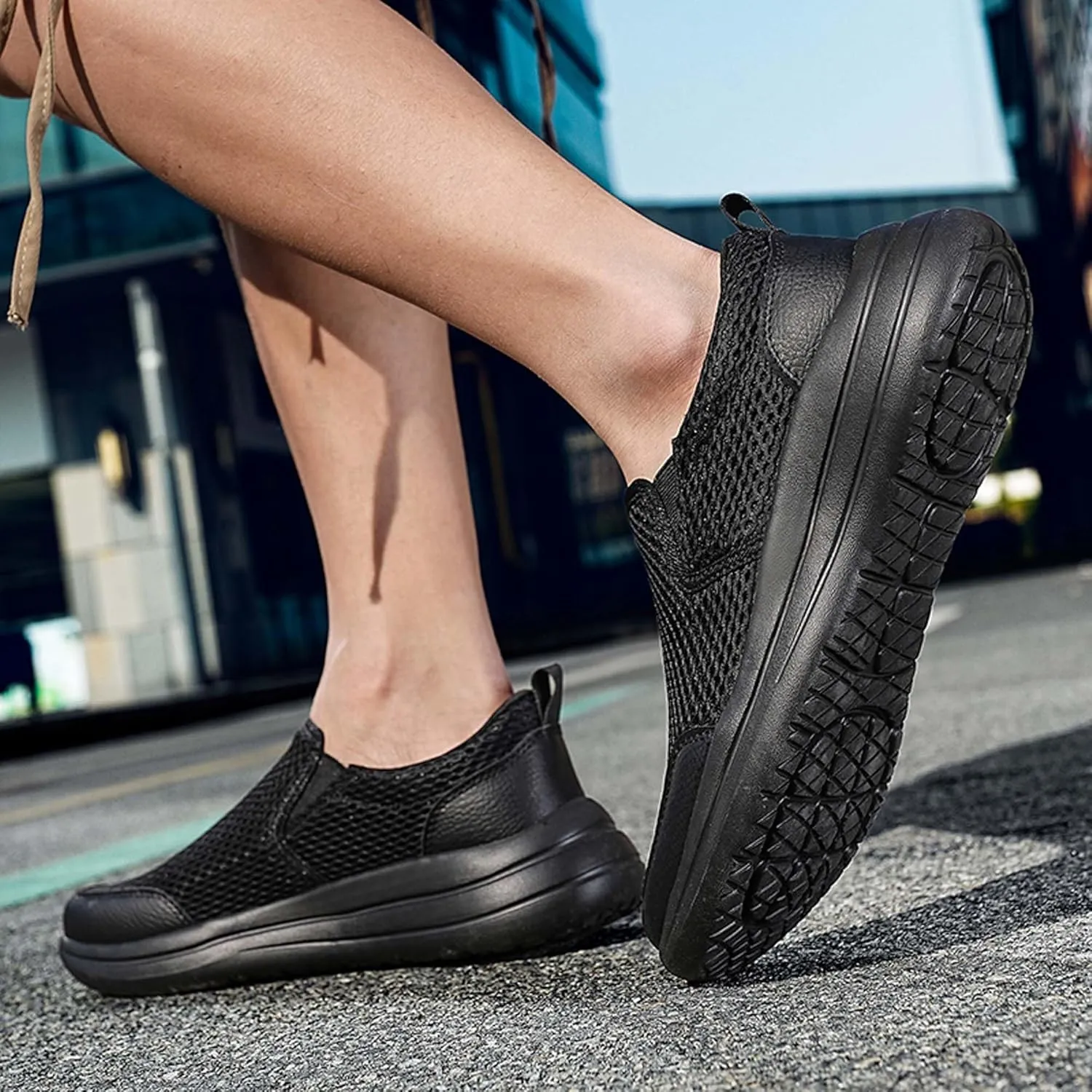 Men's Running Shoes Casual Walking Slip Tennis Sneakers Mesh Breathable Fitness Jogging Shoes Outdoor Summer Hollow Out Soft Bottom Casual Shoes