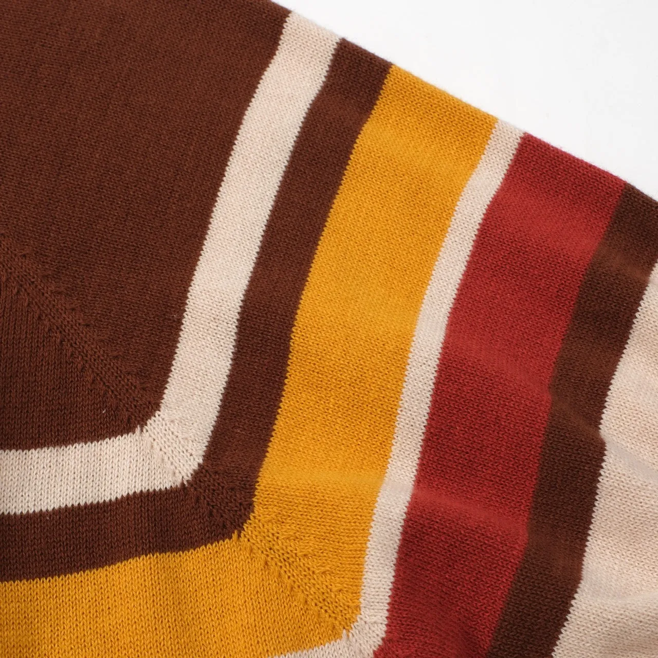 Men's Vintage Warm Stripe Zip Polo – 70s Inspired Knit Shirt in Earth Tones