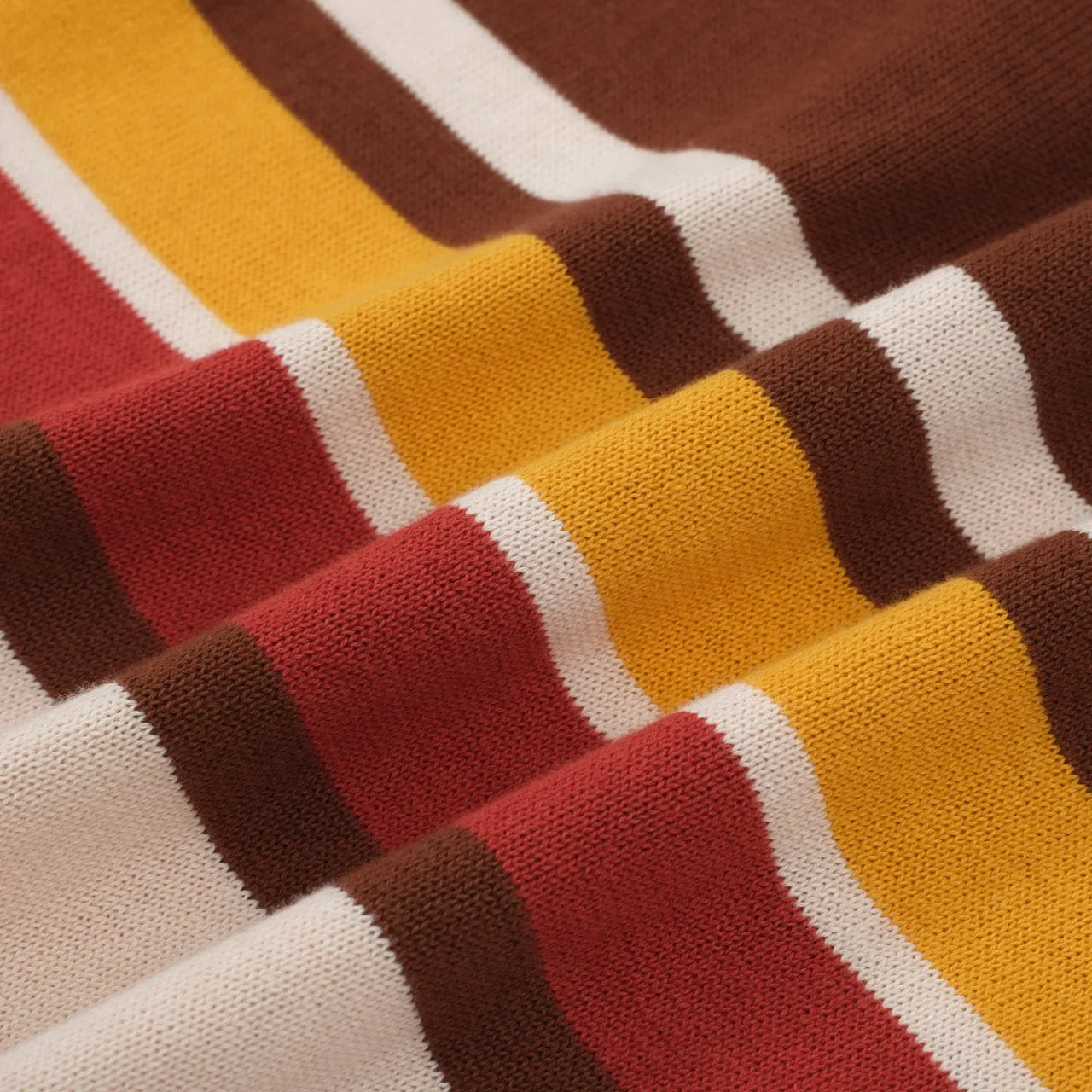 Men's Vintage Warm Stripe Zip Polo – 70s Inspired Knit Shirt in Earth Tones