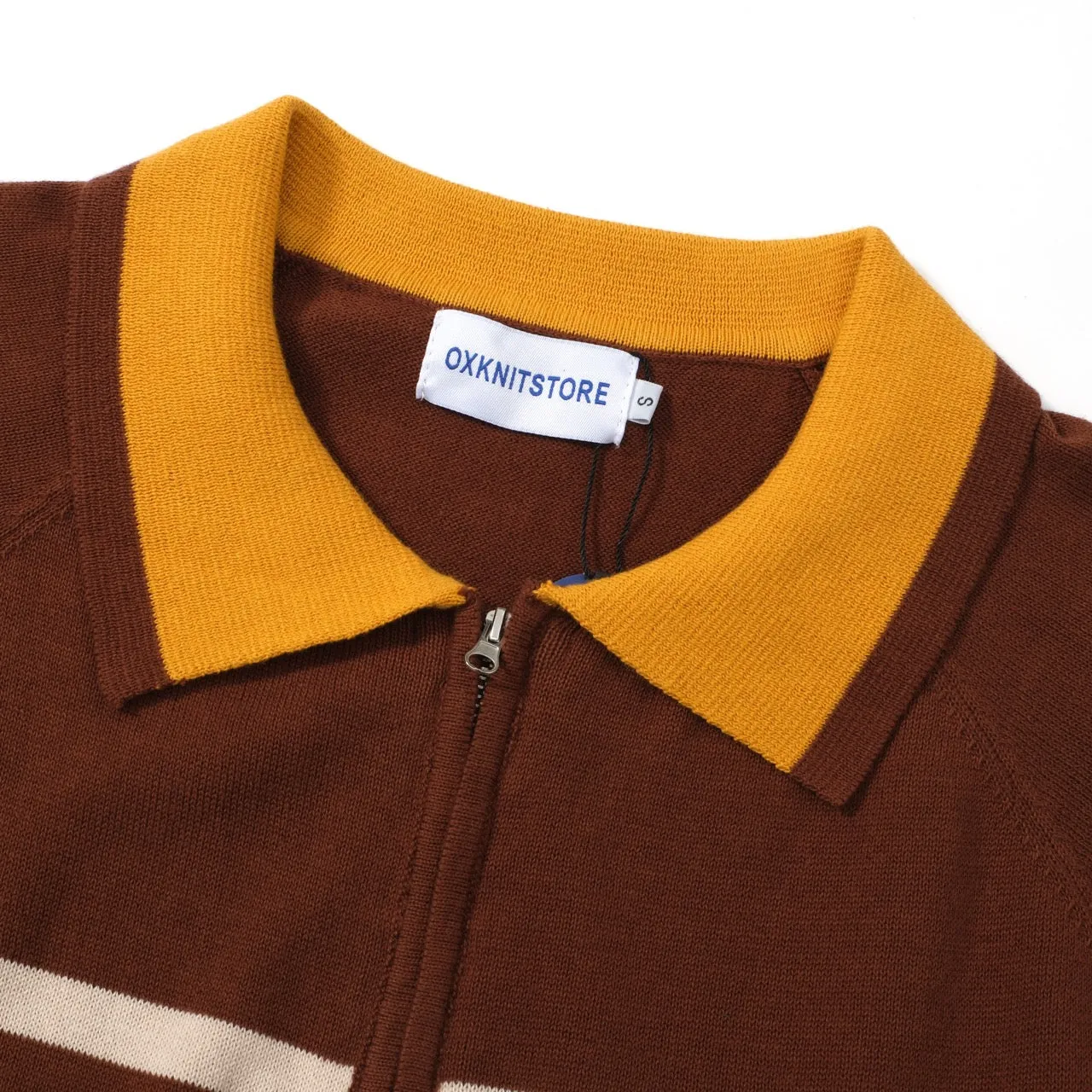 Men's Vintage Warm Stripe Zip Polo – 70s Inspired Knit Shirt in Earth Tones