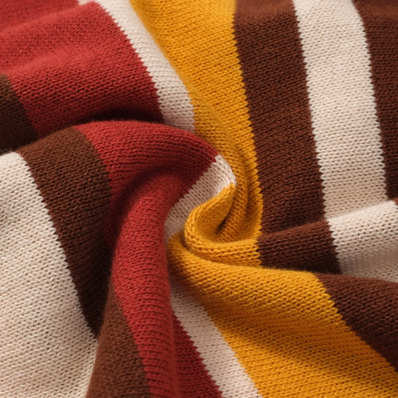 Men's Vintage Warm Stripe Zip Polo – 70s Inspired Knit Shirt in Earth Tones