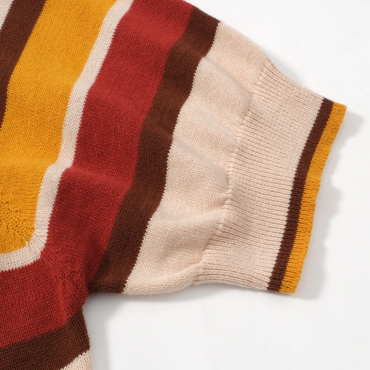 Men's Vintage Warm Stripe Zip Polo – 70s Inspired Knit Shirt in Earth Tones