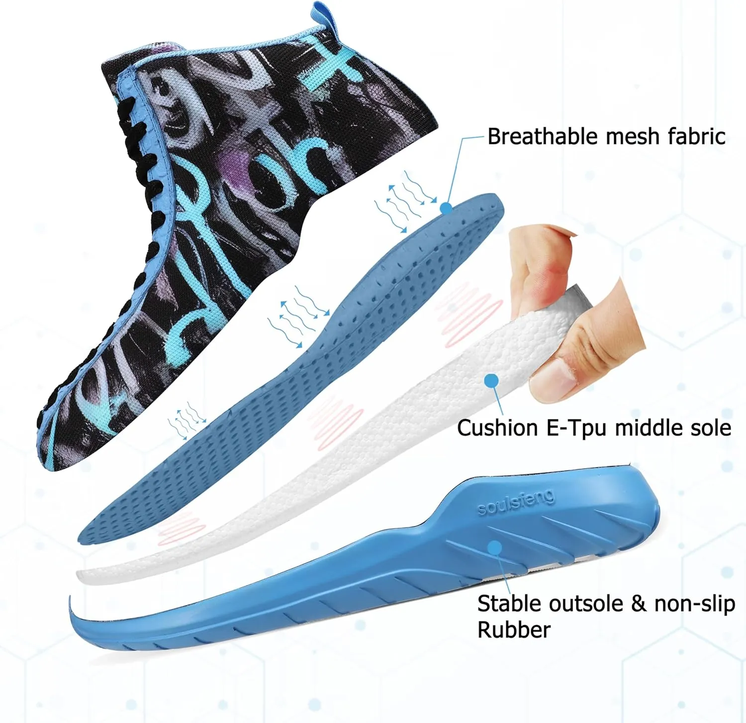 Men's Women's High Top Sneakers Unique Lace Up Lightweight Non Slip Outdoor Basketball Shoes