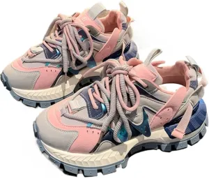 Mesh Colorblock Fashion Chunky Sneakers with Soft Sole and Tiny Waist Design for Women Comfortable Non Slip Athletic Shoes for Spring Autumn Outdoor Casual Wear