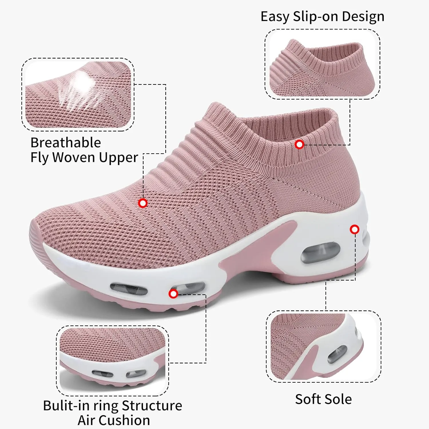 Mesh Sneakers for Women - Non Slip, Slip On, Sock Sneakers - Light Weight, Air Cushion Running, Work Shoes