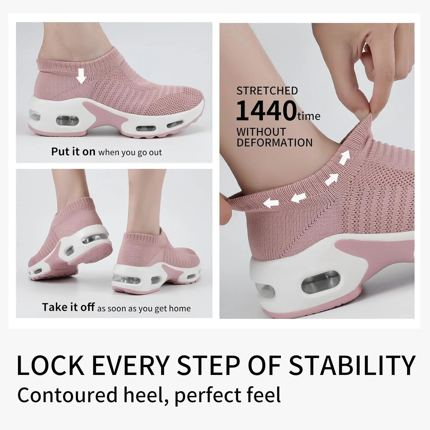 Mesh Sneakers for Women - Non Slip, Slip On, Sock Sneakers - Light Weight, Air Cushion Running, Work Shoes