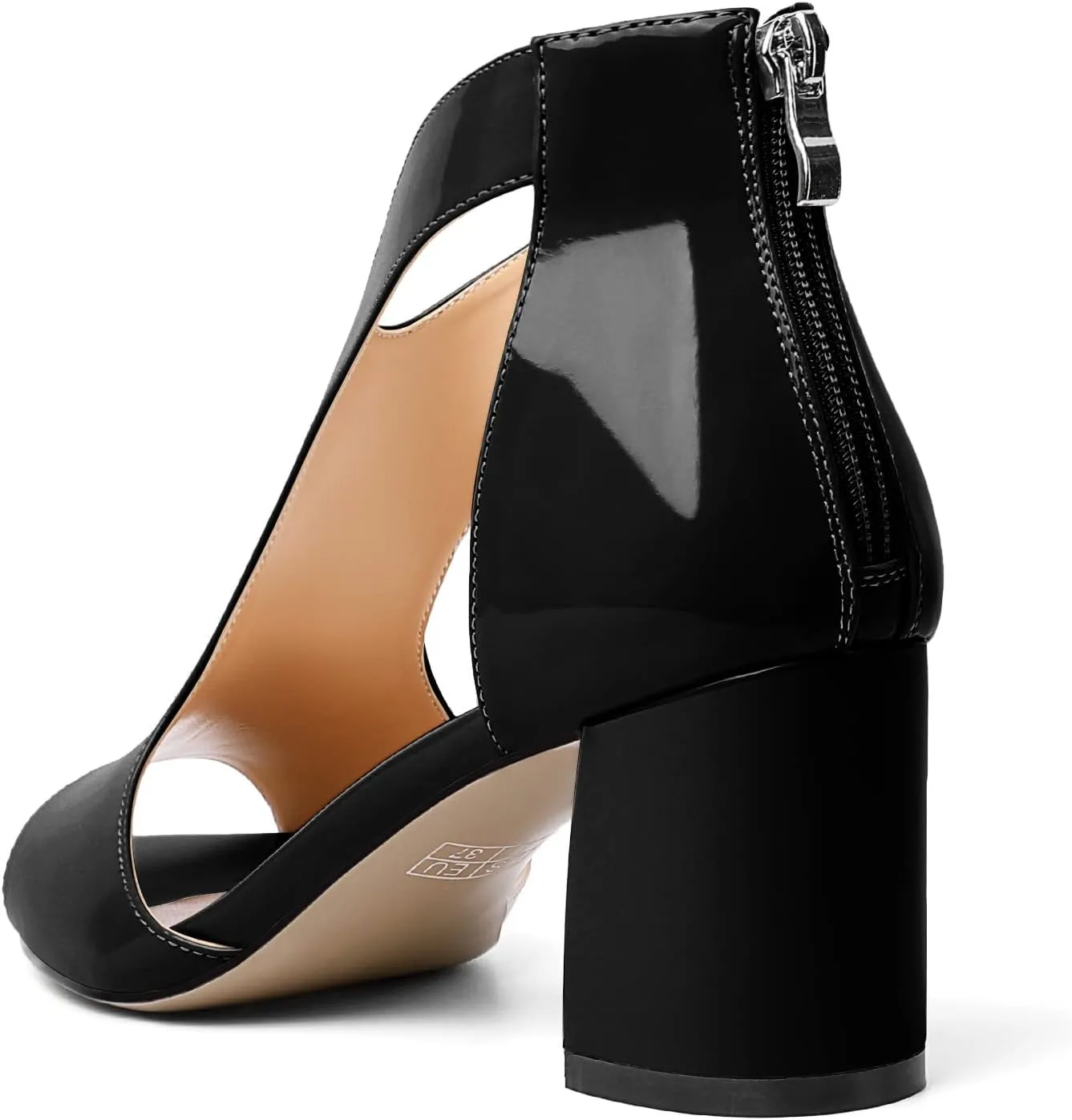 Mettesally Women's Peep Toe Sandals Block Chunky High Heels Hollow Out Heeled Wedding Party Back Zip Sandals Shoes