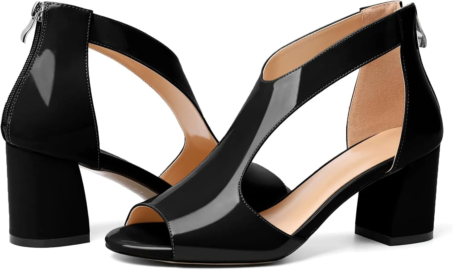 Mettesally Women's Peep Toe Sandals Block Chunky High Heels Hollow Out Heeled Wedding Party Back Zip Sandals Shoes