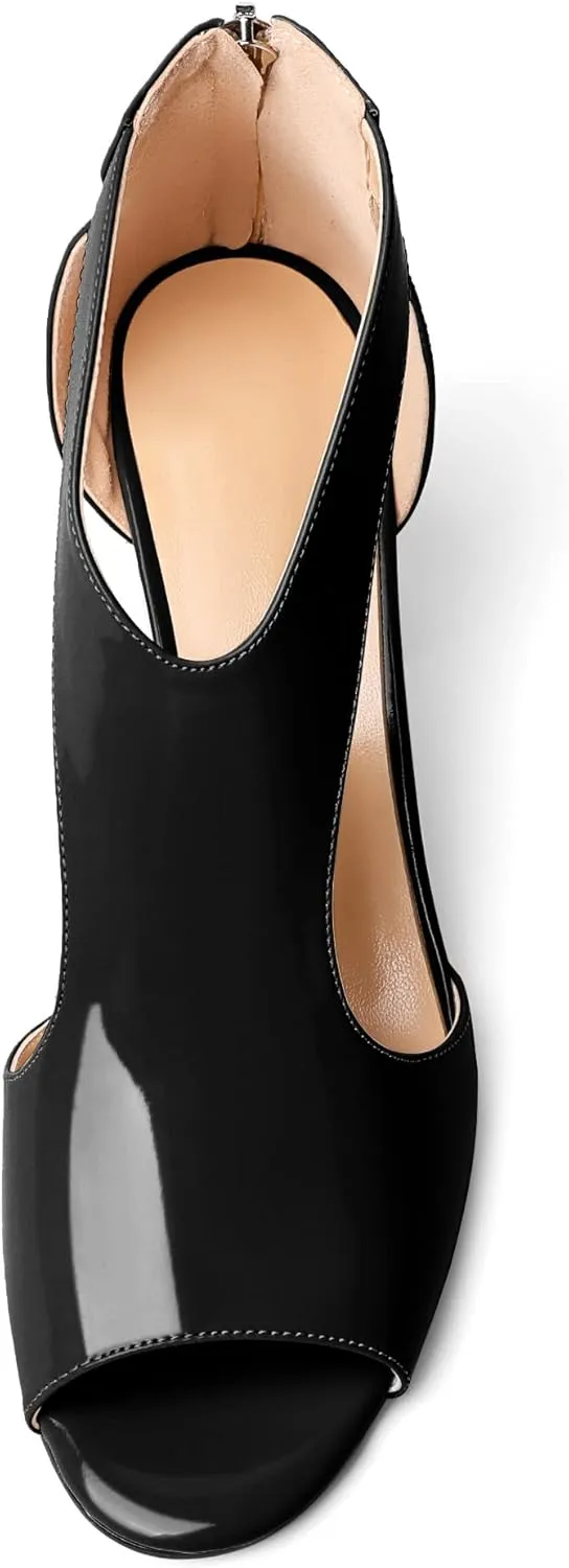 Mettesally Women's Peep Toe Sandals Block Chunky High Heels Hollow Out Heeled Wedding Party Back Zip Sandals Shoes
