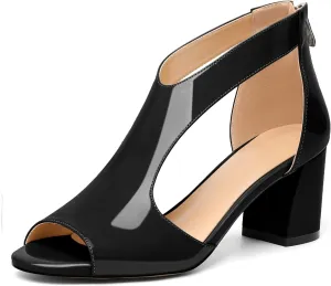 Mettesally Women's Peep Toe Sandals Block Chunky High Heels Hollow Out Heeled Wedding Party Back Zip Sandals Shoes
