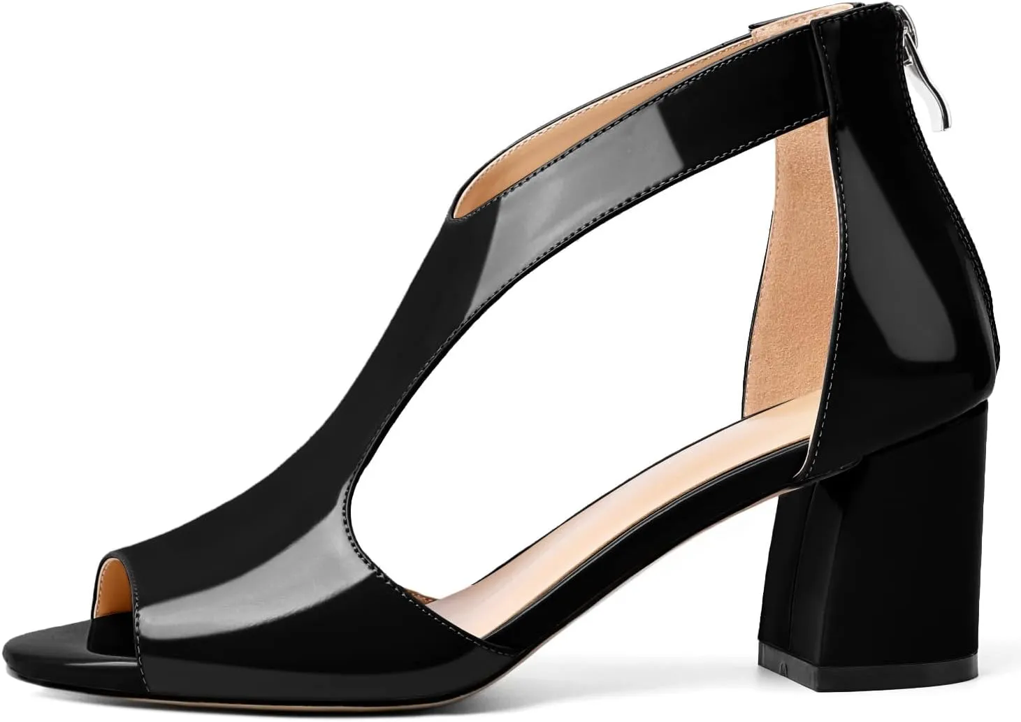 Mettesally Women's Peep Toe Sandals Block Chunky High Heels Hollow Out Heeled Wedding Party Back Zip Sandals Shoes
