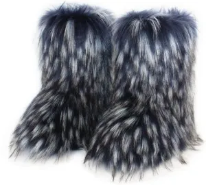 MH Bailment Women's Faux Fur Boots Winter Mid-Calf Snow Boots Fuzzy Fluffy Furry Fashion Short Snow Boots