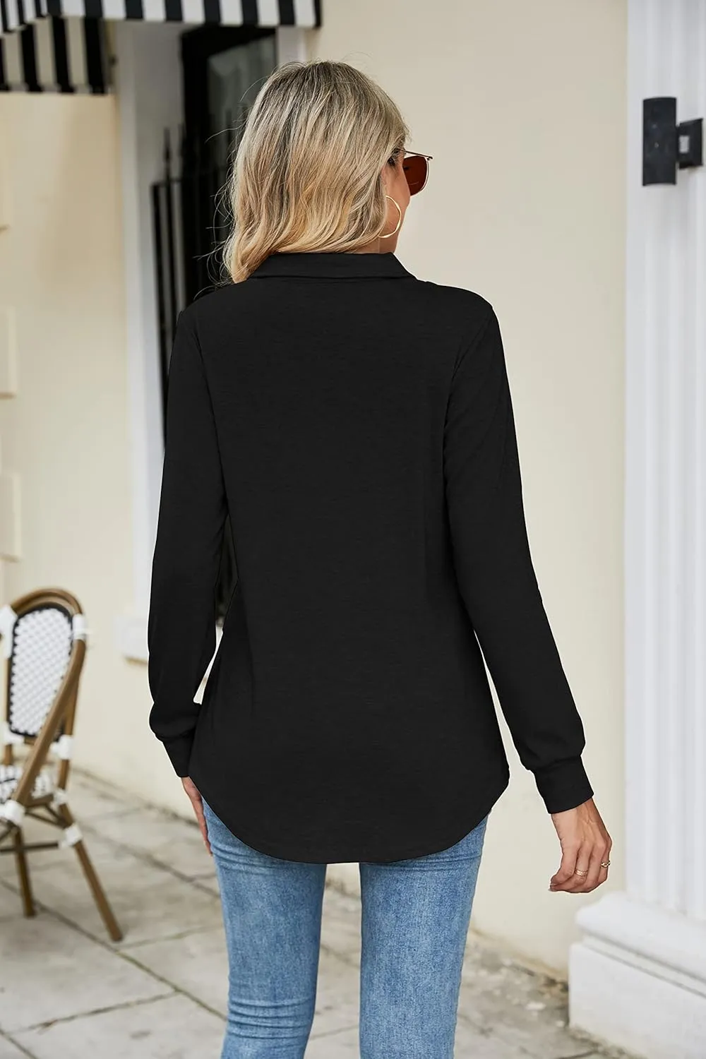 Micoson Women's Long Sleeve Button Lapel Tunic Tops V Neck Business Casual Swing Sweatshirt Pullover