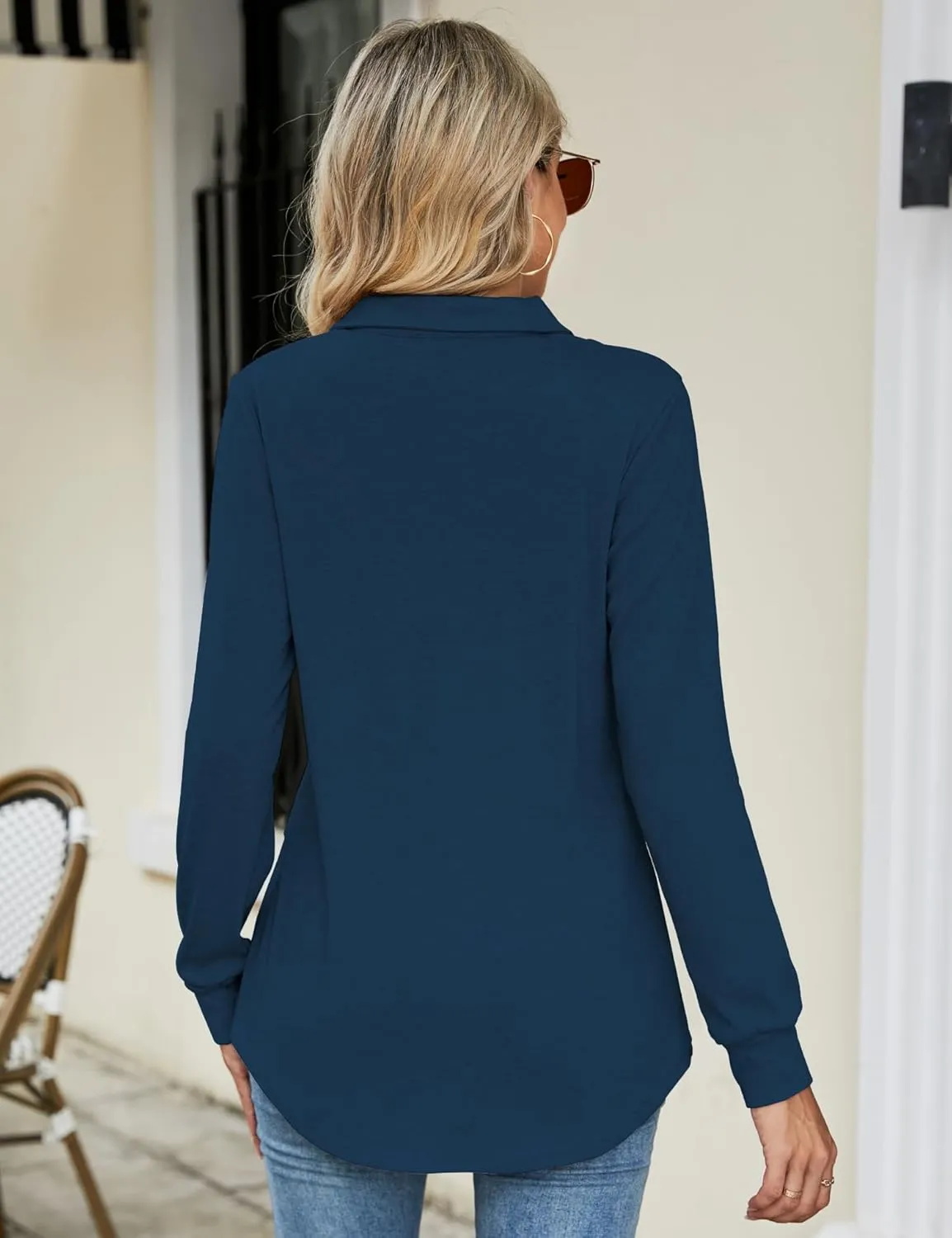 Micoson Women's Long Sleeve Button Lapel Tunic Tops V Neck Business Casual Swing Sweatshirt Pullover