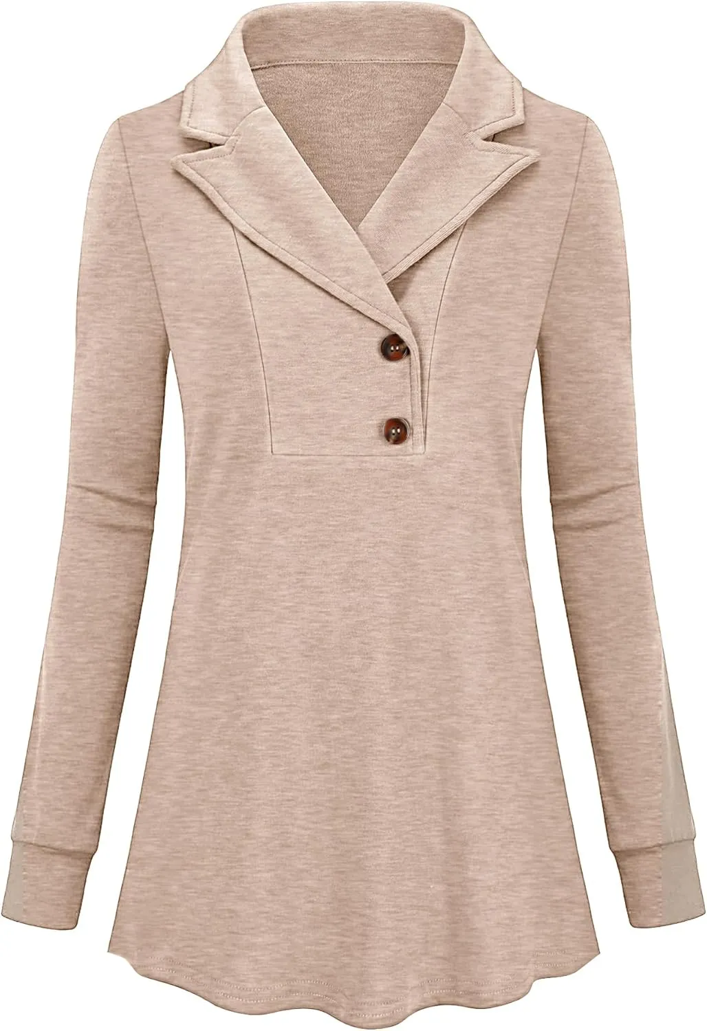Micoson Women's Long Sleeve Button Lapel Tunic Tops V Neck Business Casual Swing Sweatshirt Pullover