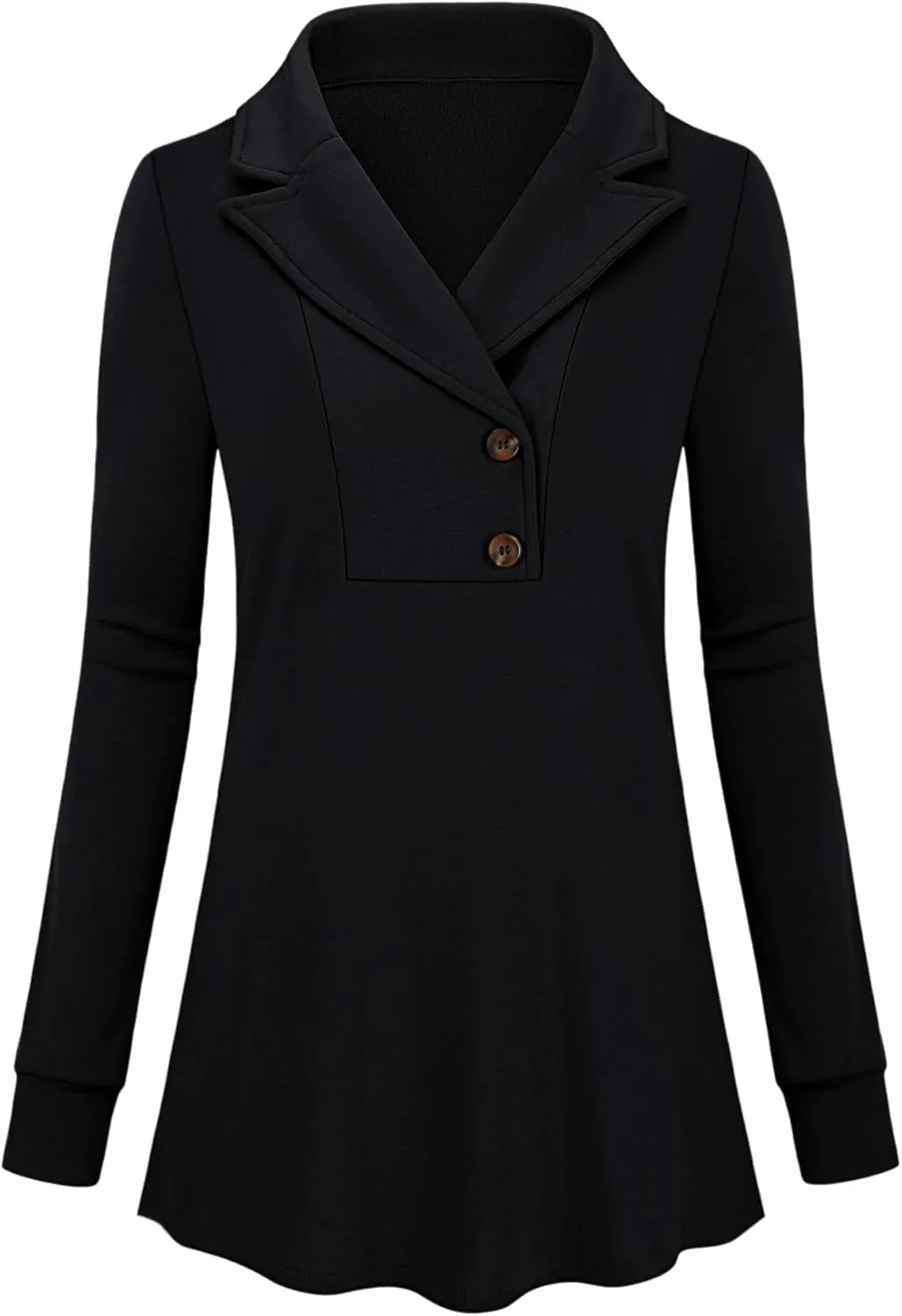 Micoson Women's Long Sleeve Button Lapel Tunic Tops V Neck Business Casual Swing Sweatshirt Pullover