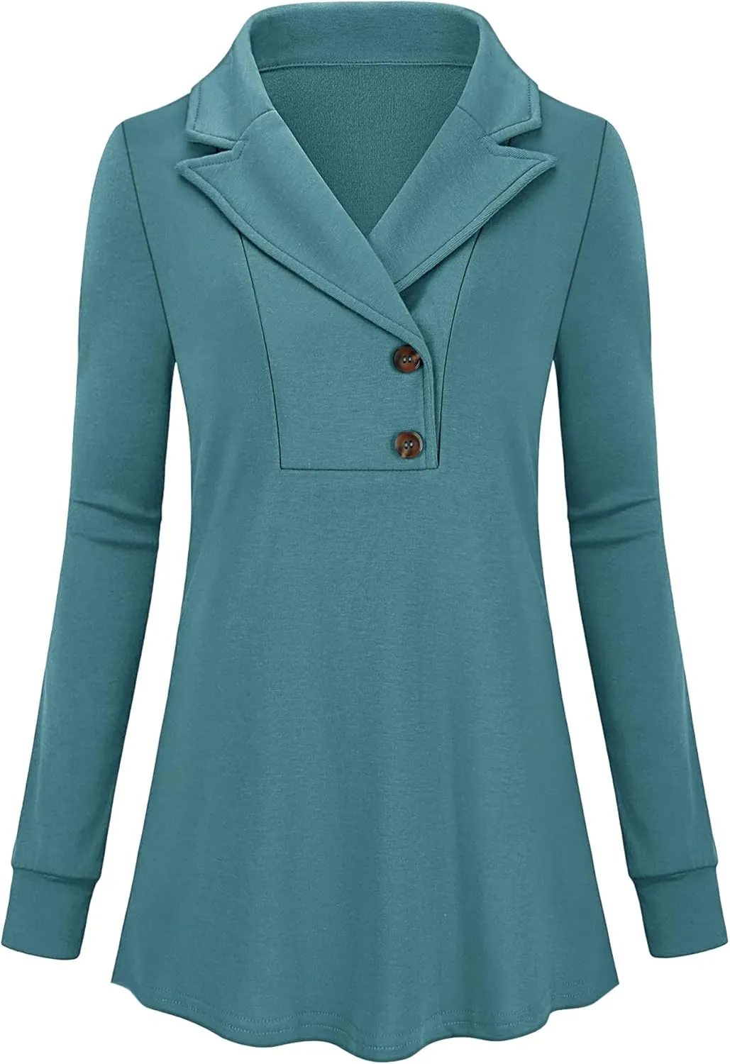 Micoson Women's Long Sleeve Button Lapel Tunic Tops V Neck Business Casual Swing Sweatshirt Pullover