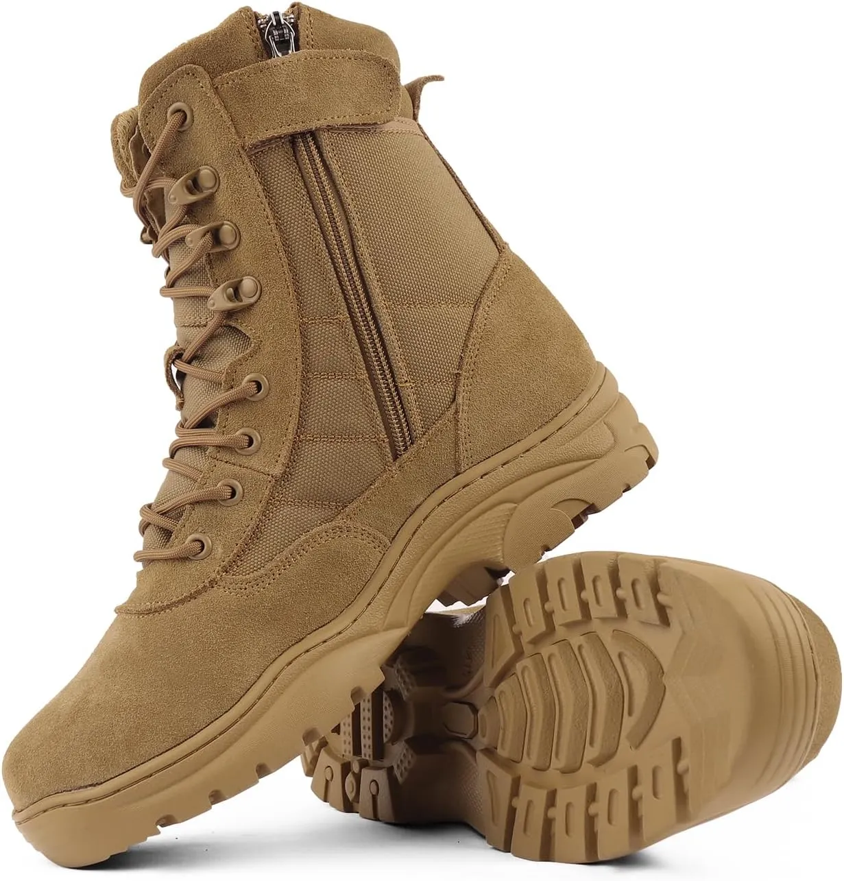 Military Tactical Combat Boots for Men Side Zipper Army Police Work Boots Anti-slip for Security Duty Desert