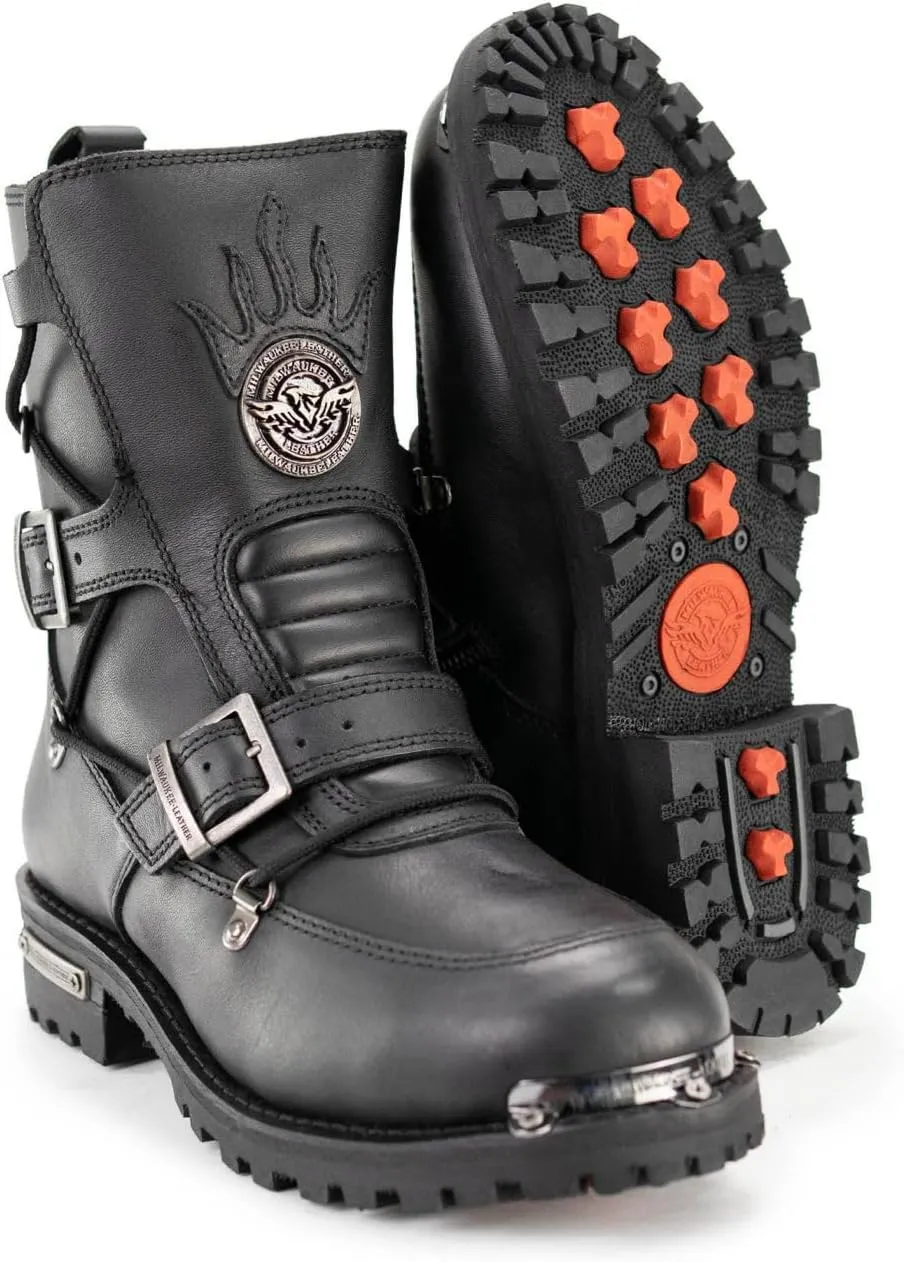 Milwaukee Leather Men's Black Smooth Plain Motorcycle Leather Boots - 11.5